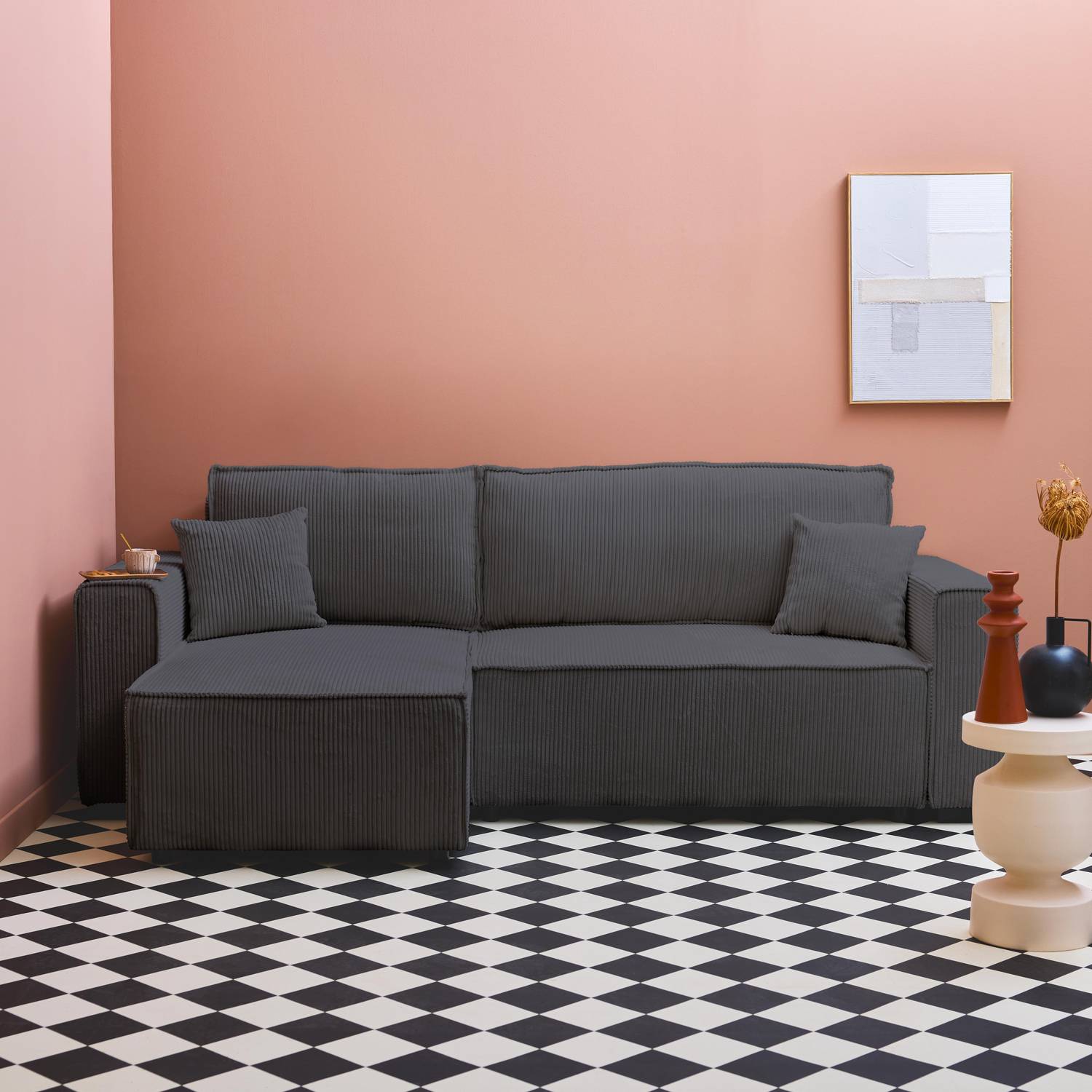 3-seater convertible chunky corduroy and reversible sofa, Feel, Charcoal Grey, 244x104x90 cm Photo1 3-seater convertible chunky corduroy and reversible sofa, Feel, Charcoal Grey, 244x104x90 cm Photo1