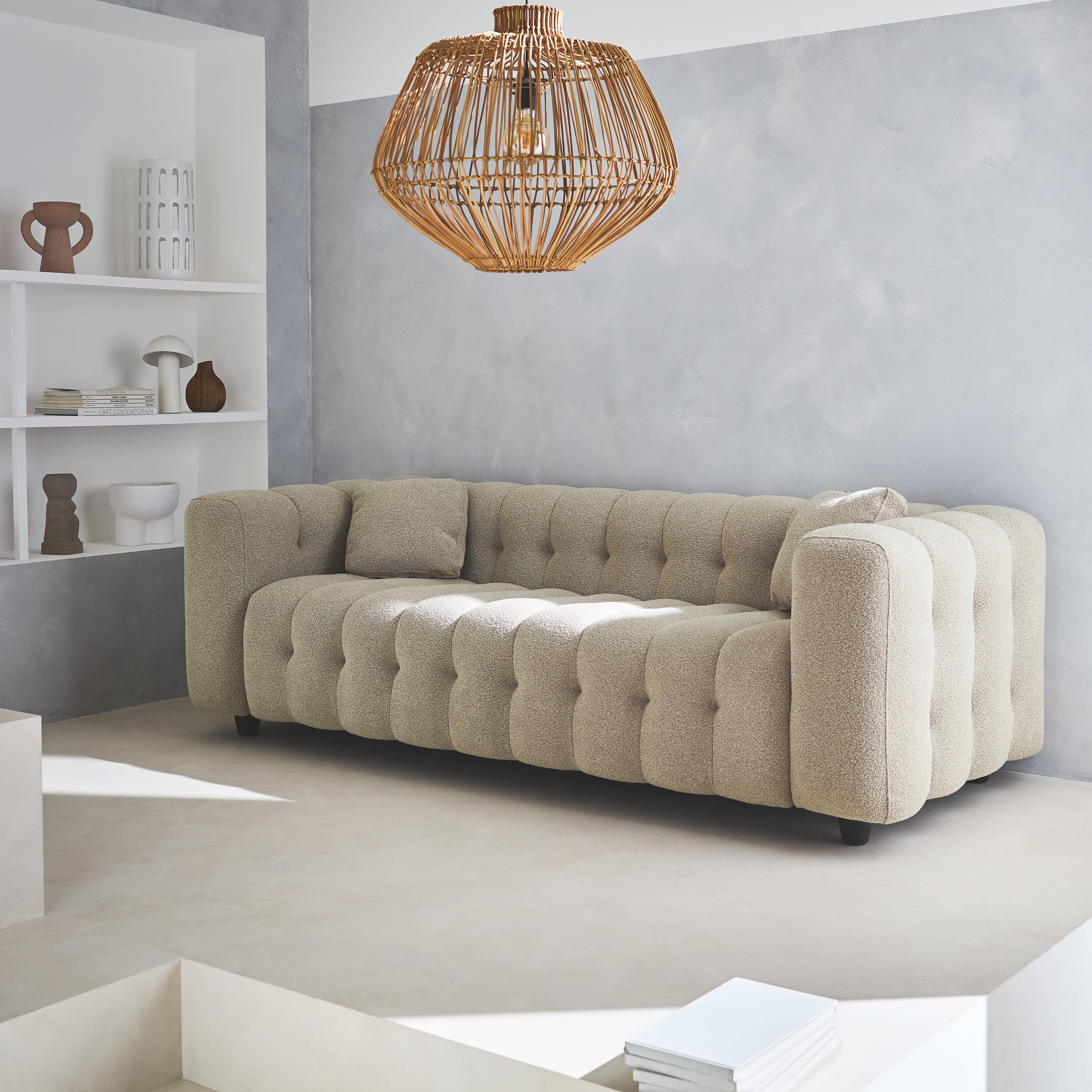 3-seater sofa, upholstered in textured boucle fabric, Leon, Beige, 99x229x71 cm Photo2