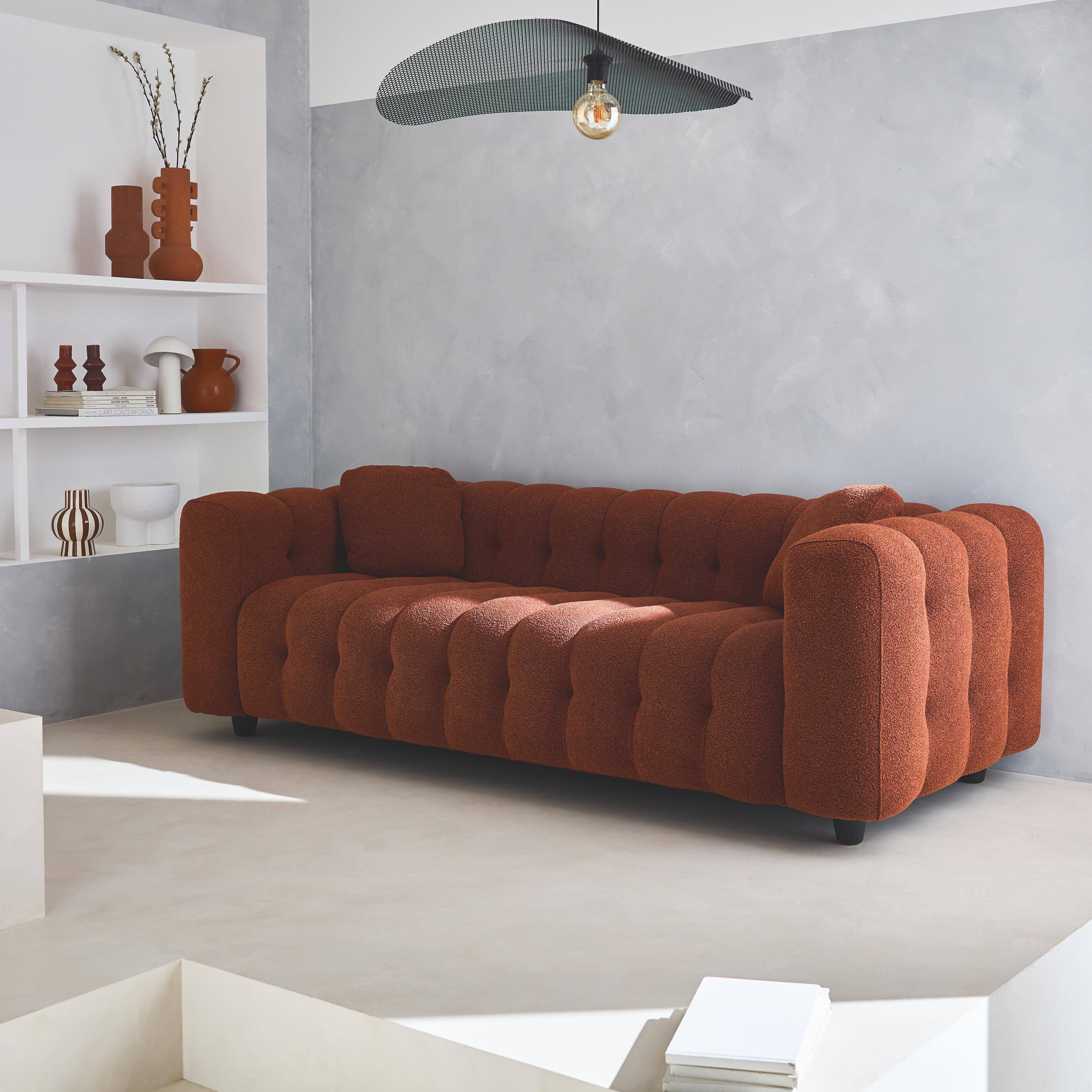 3-seater sofa, upholstered in textured boucle fabric, Leon, Terracotta, 229x99x71 cm Photo2