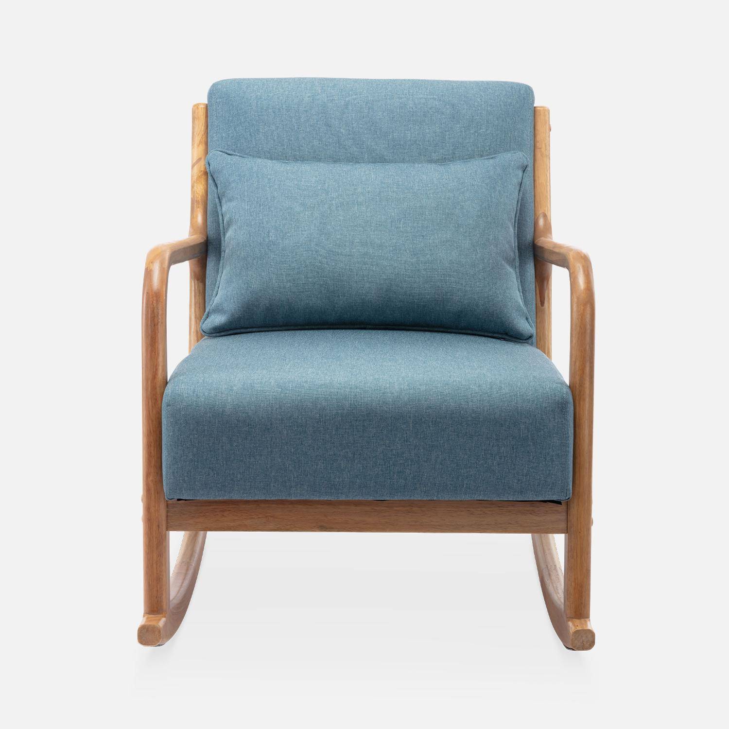 Scandi-style wooden rocking chair with cushion, Lorens, Blue, 65x80x81.5 cm Photo4