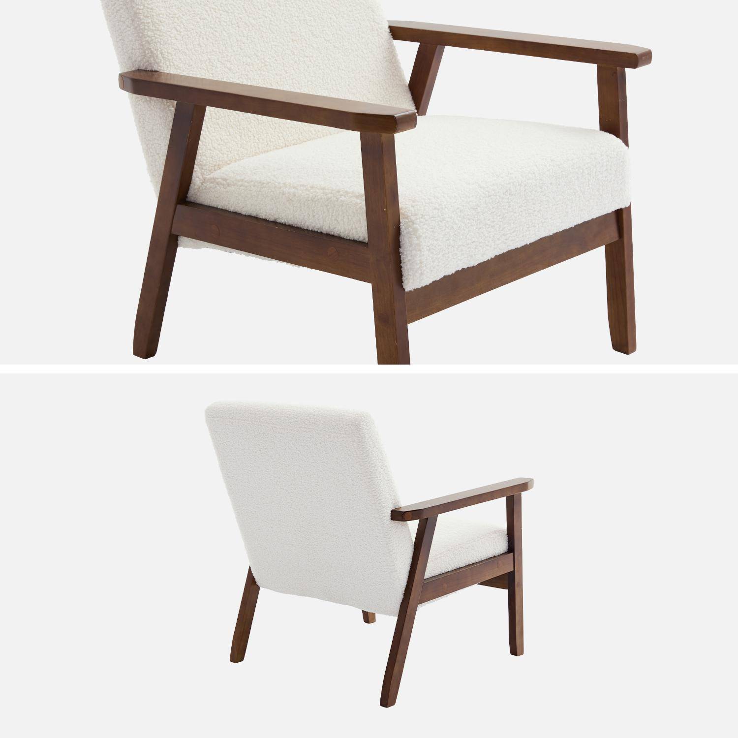 Scandi-style armchair in boucle fabric & walnut-stained wood frame, Isak boucle, Off-White Boucle, 64x69.5x73 cm Photo3