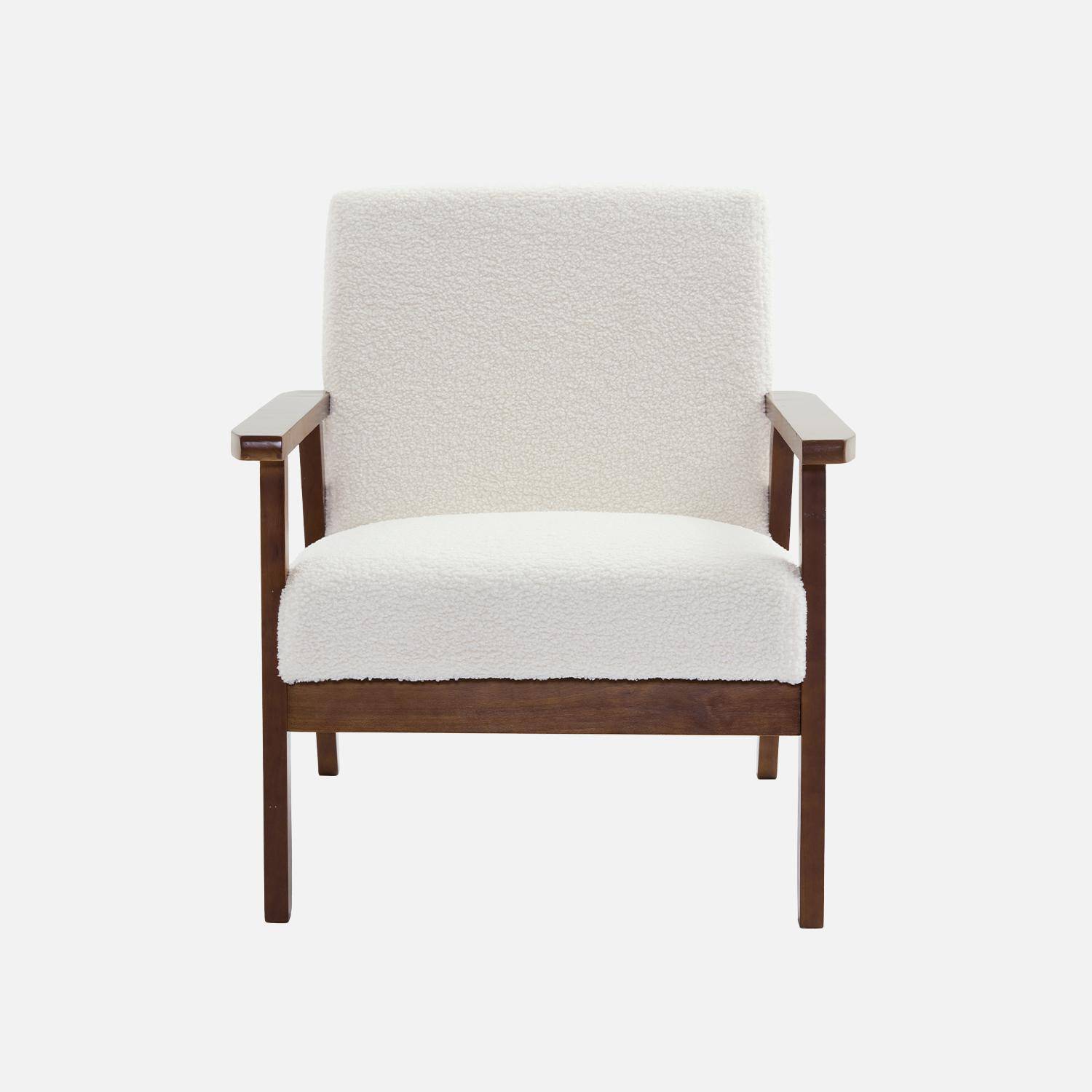 Scandi-style armchair in boucle fabric & walnut-stained wood frame, Isak boucle, Off-White Boucle, 64x69.5x73 cm Photo2