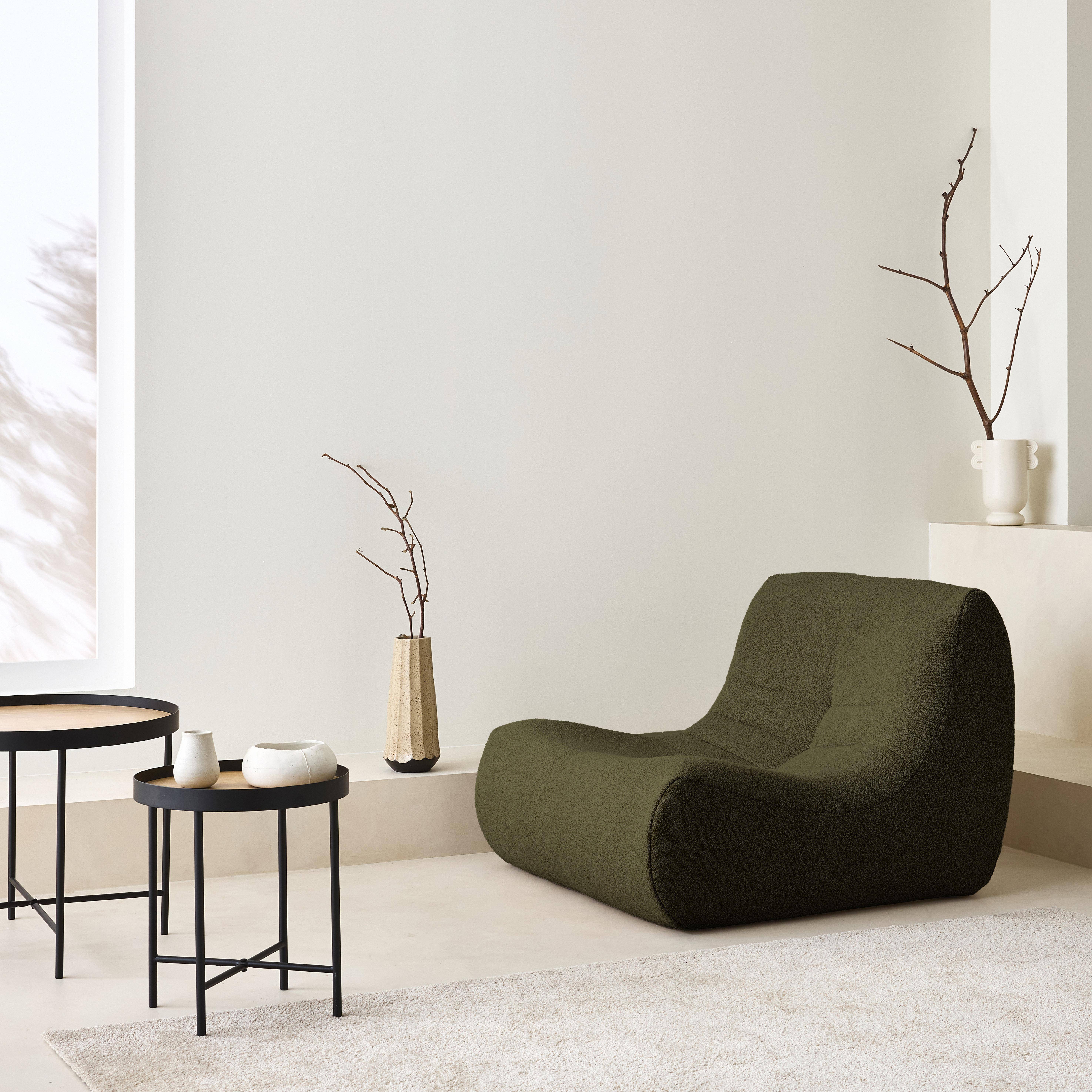 Modular scandinavian armchair in textured boucle fabric , Sokol, Khaki, 105x91x72 cm Photo2