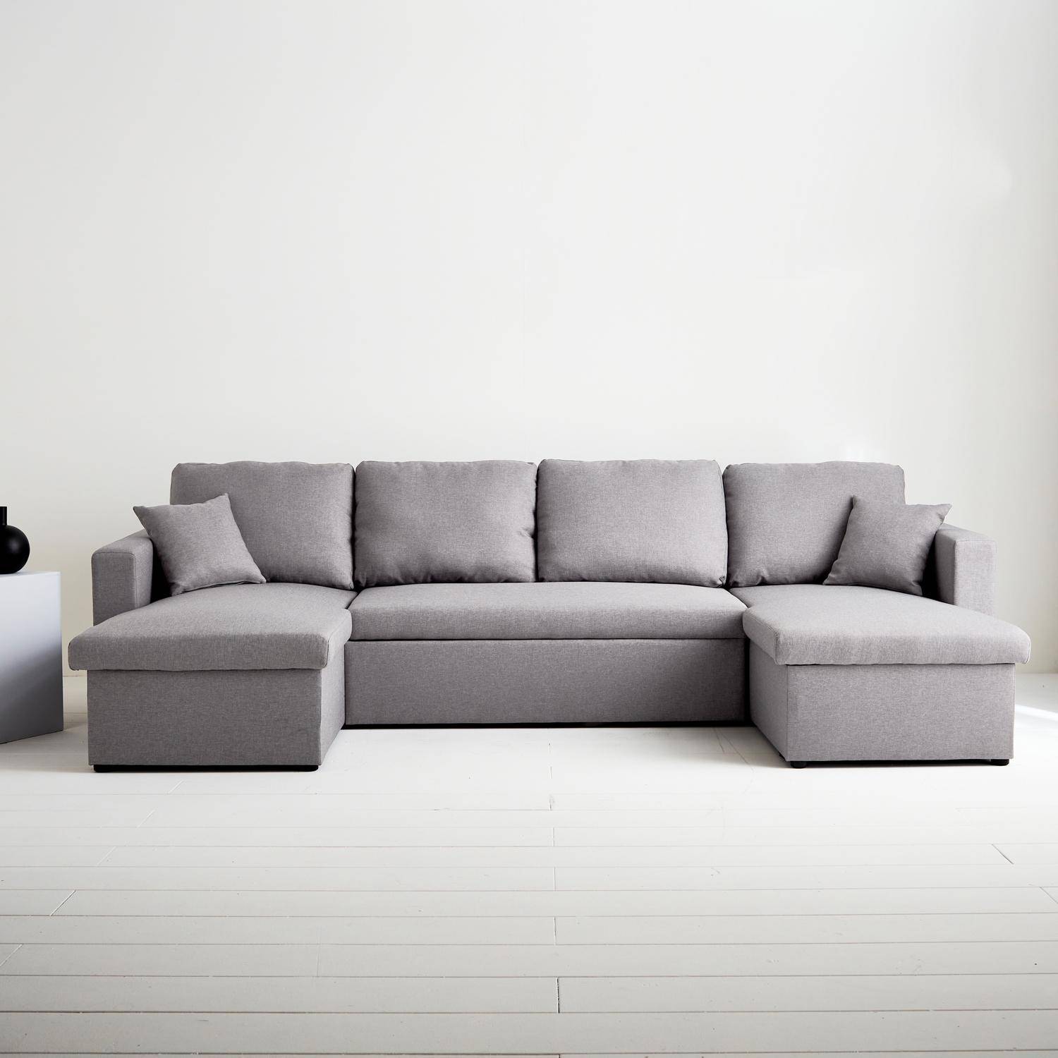 4-seater panoramic sofa bed in fabric, Urban, Dark Heather Grey, 281x142x86 cm Photo1