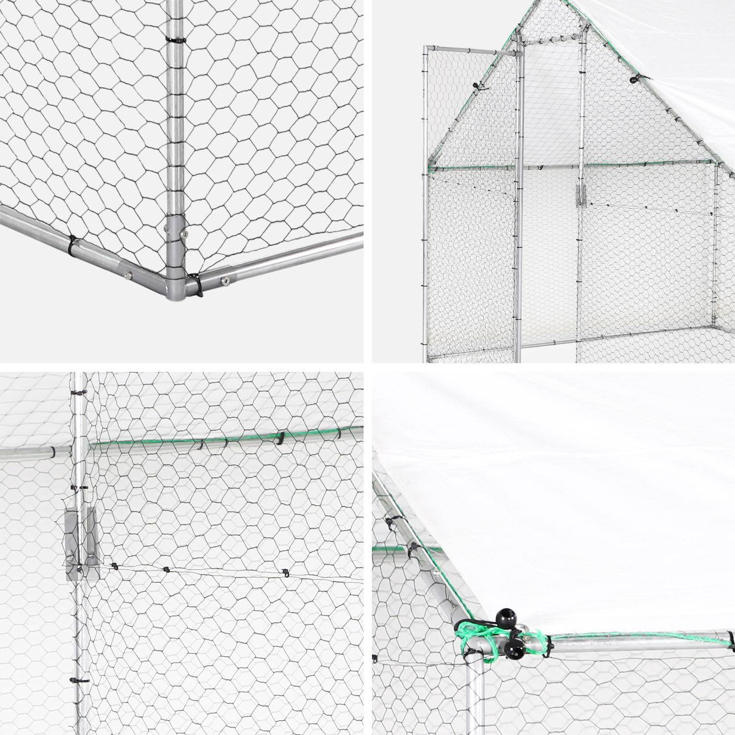 Recinto para gallinero y voladero de acero galvanizado, Babette, Gris et vert, 400x300x200 cm Photo2