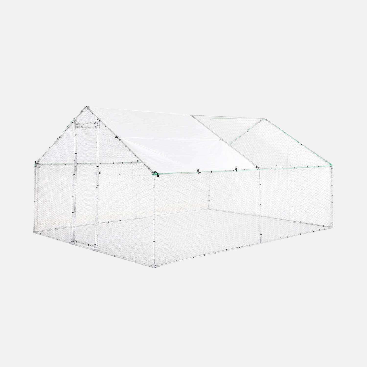 Recinto para gallinero y voladero de acero galvanizado, Babette, Gris et vert, 400x300x200 cm,sweeek,Photo1