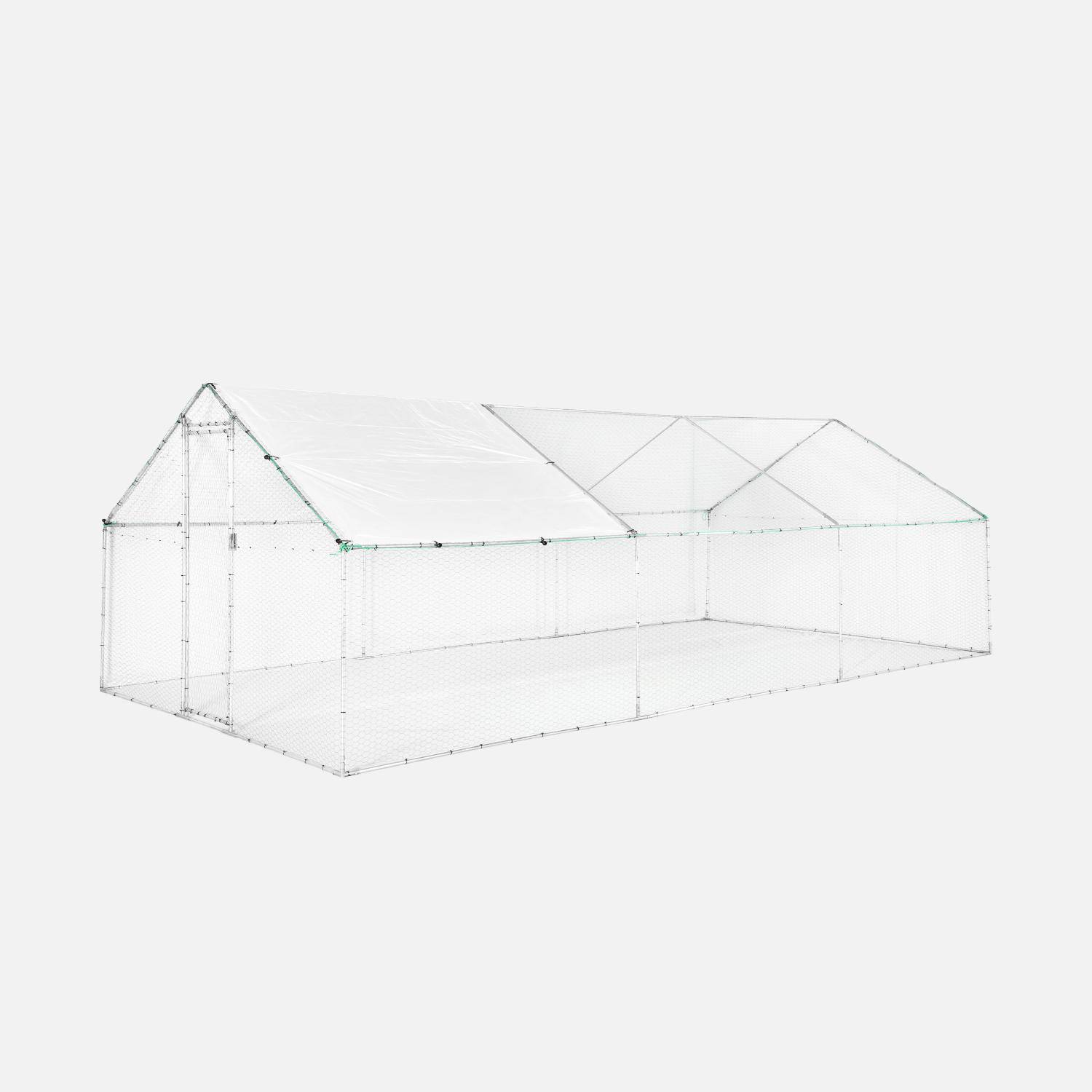 Recinto para gallinero y voladero de acero galvanizado, Babette, Gris et vert, 600x300x200 cm,sweeek,Photo1