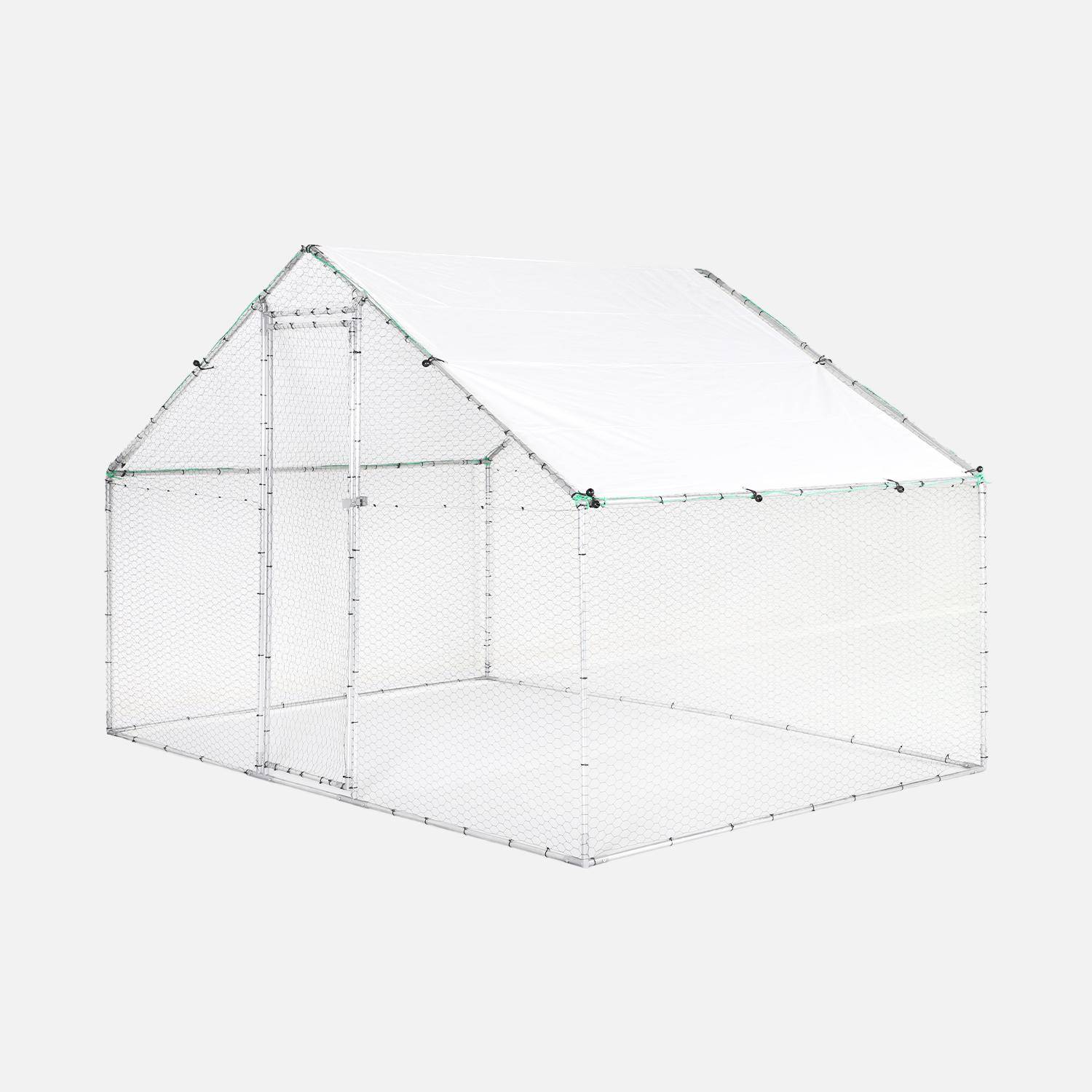 Enclos pour poulailler et volière acier galvanisé gris et vert, plusieurs dimensions - Babette,sweeek,Photo1