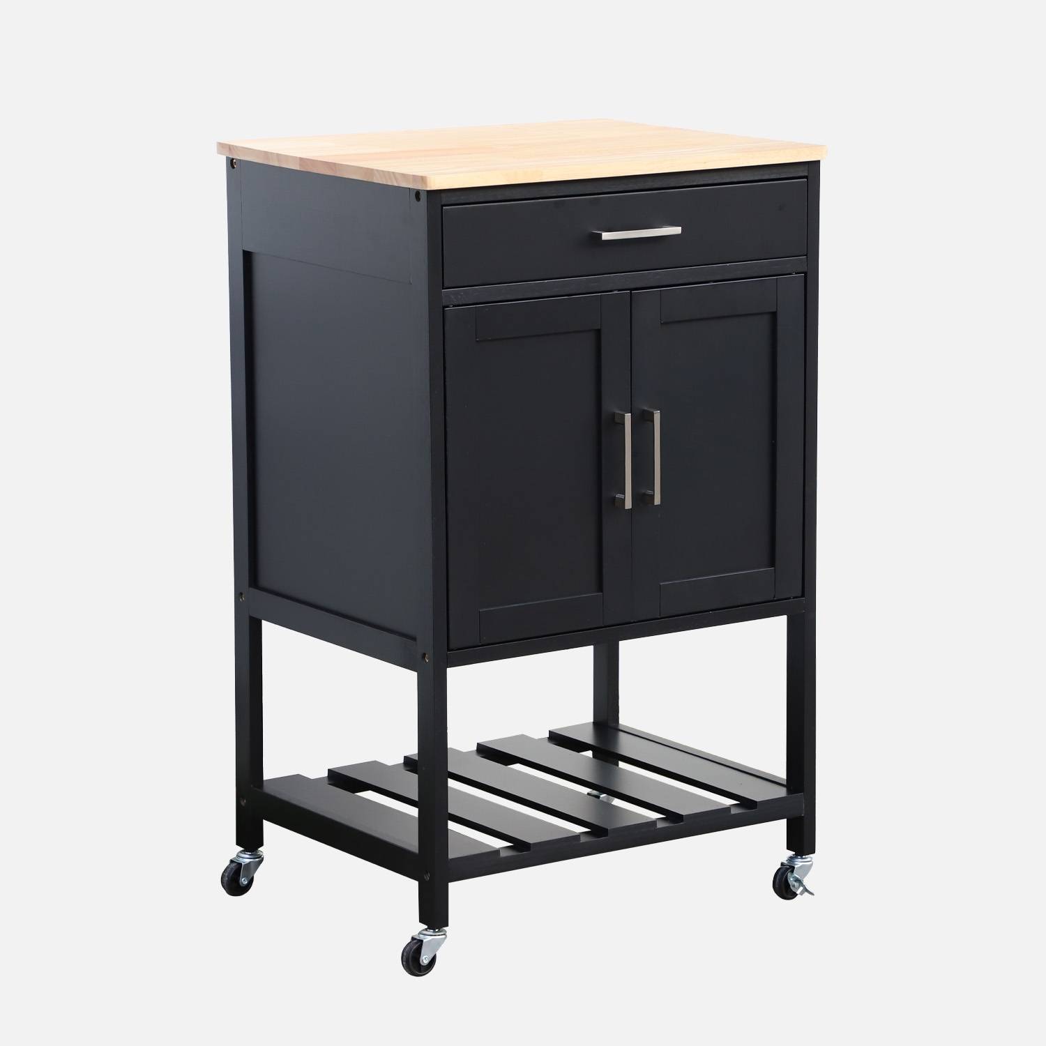 Carrello da cucina in legno di gomma, Nero