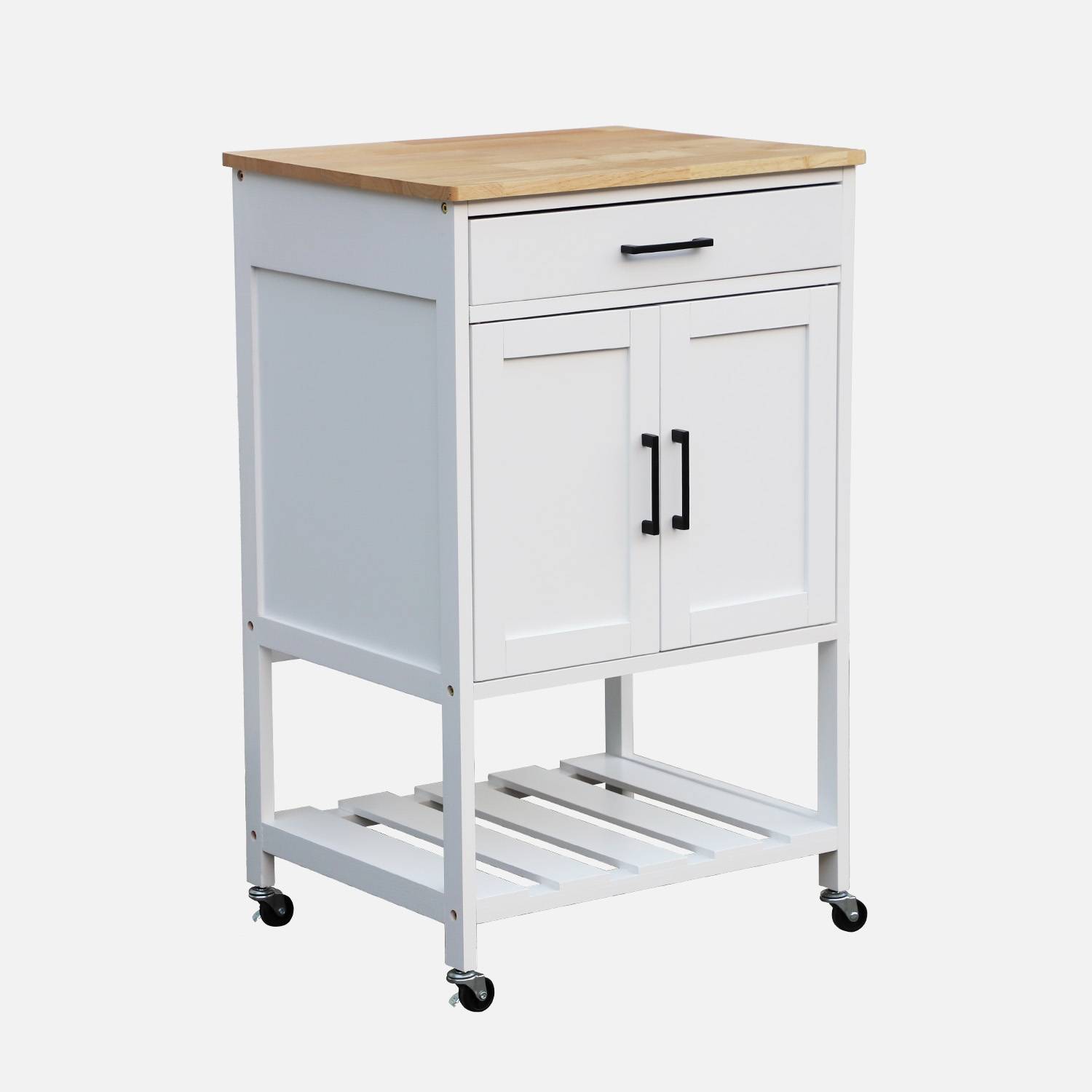 Carrello da cucina in legno di gomma, Bianco