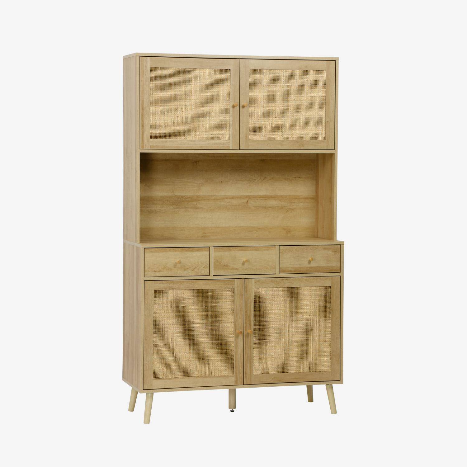 Aparador efeito madeira decorada com 4 portas,  110cm, Boheme, Natural, 110x40x185 cm Photo1