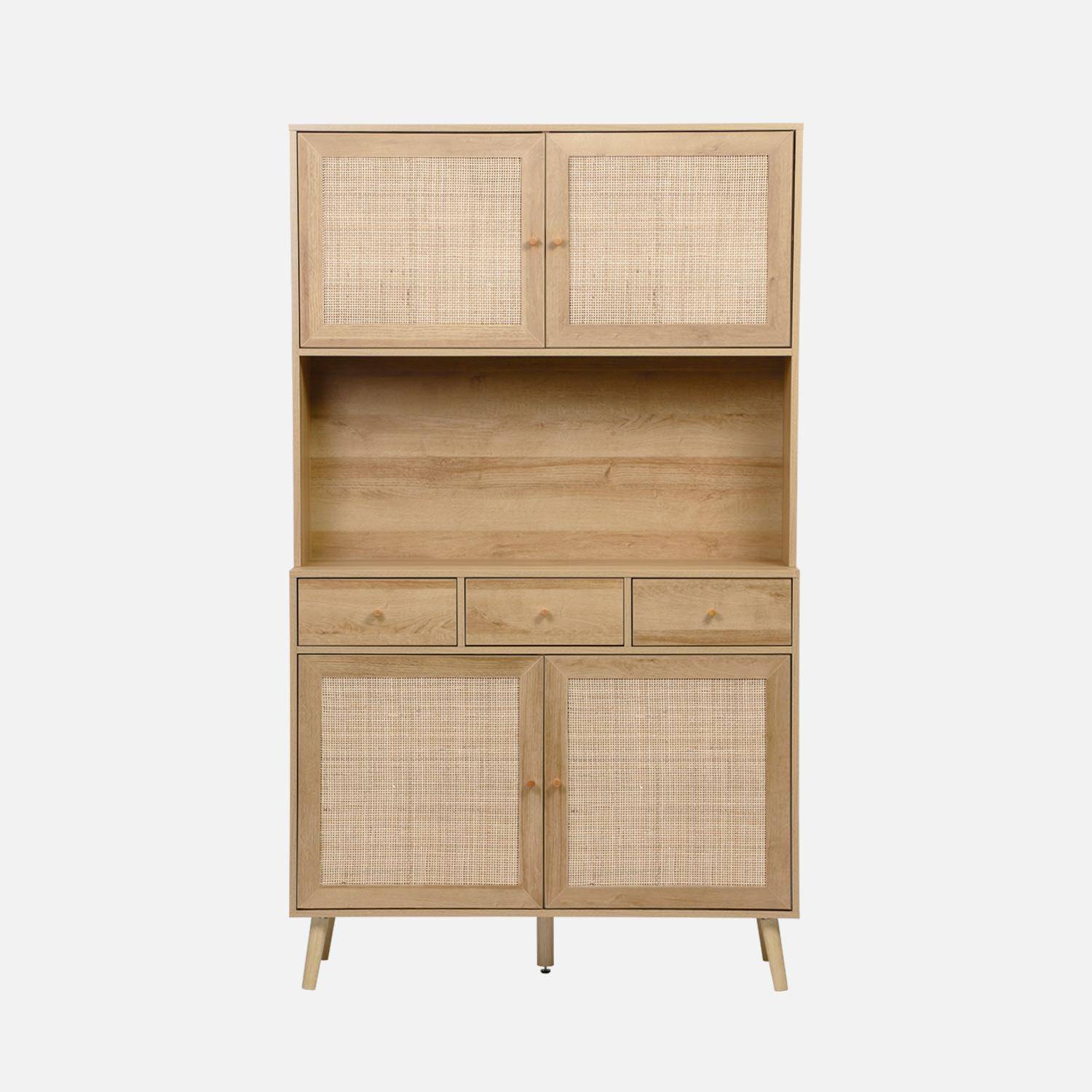 BOHEME buffet wood and caning 4 doors 3 drawers 110 cm, Natural, pine wood legs paper covering Photo6