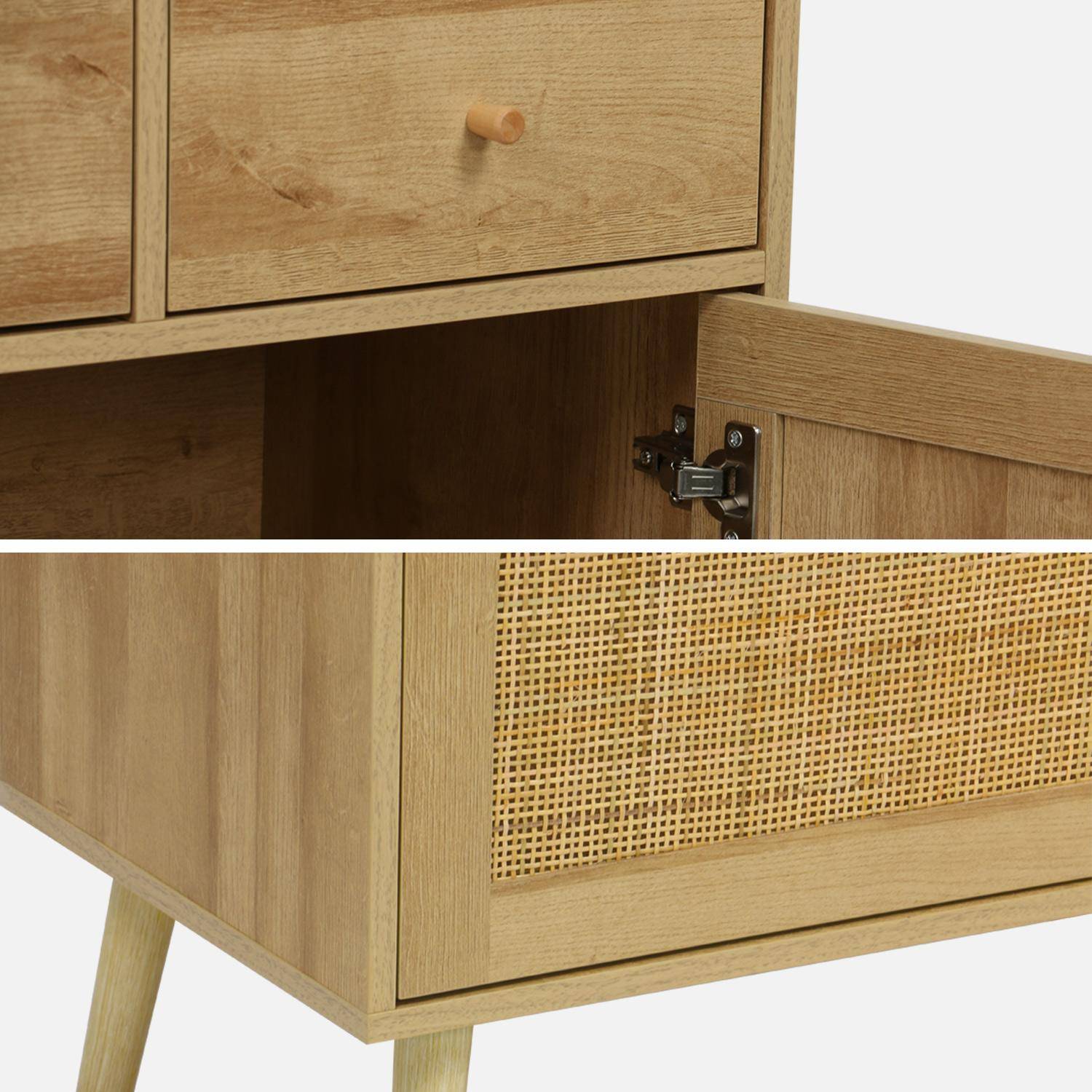 Dressoir Bohème decor hout en rotan 4 deuren 3 lades 110 cm, Natuurlijk, poten van dennenhout met papierbekleding,sweeek,Photo6