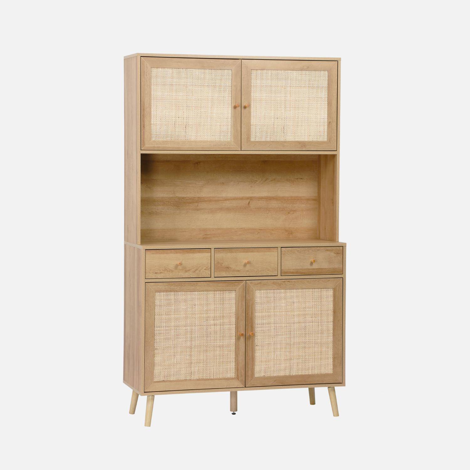 BOHEME buffet wood and caning 4 doors 3 drawers 110 cm, Natural, pine wood legs paper covering Photo5