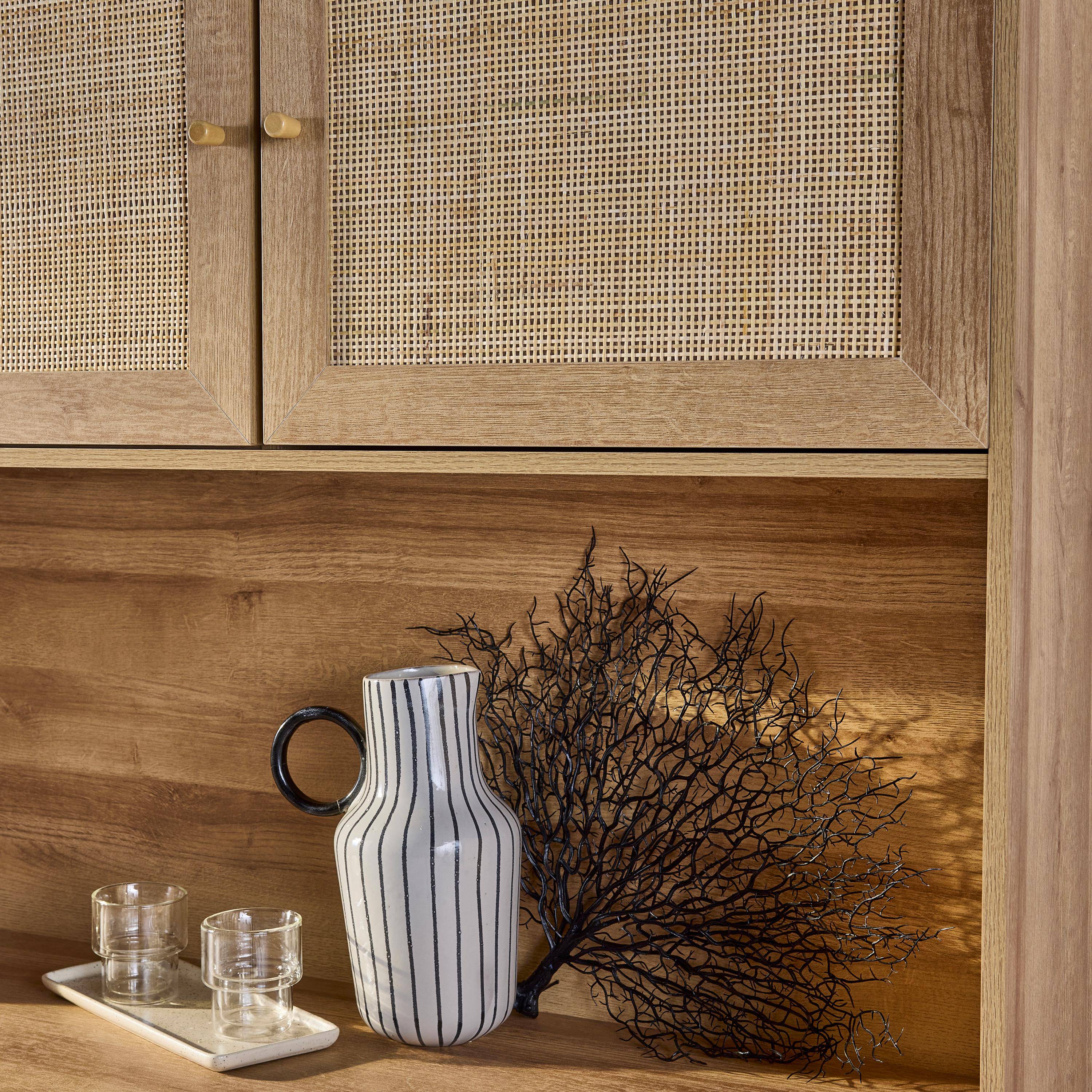 BOHEME buffet wood and caning 4 doors 3 drawers 110 cm, Natural, pine wood legs paper covering,sweeek,Photo4
