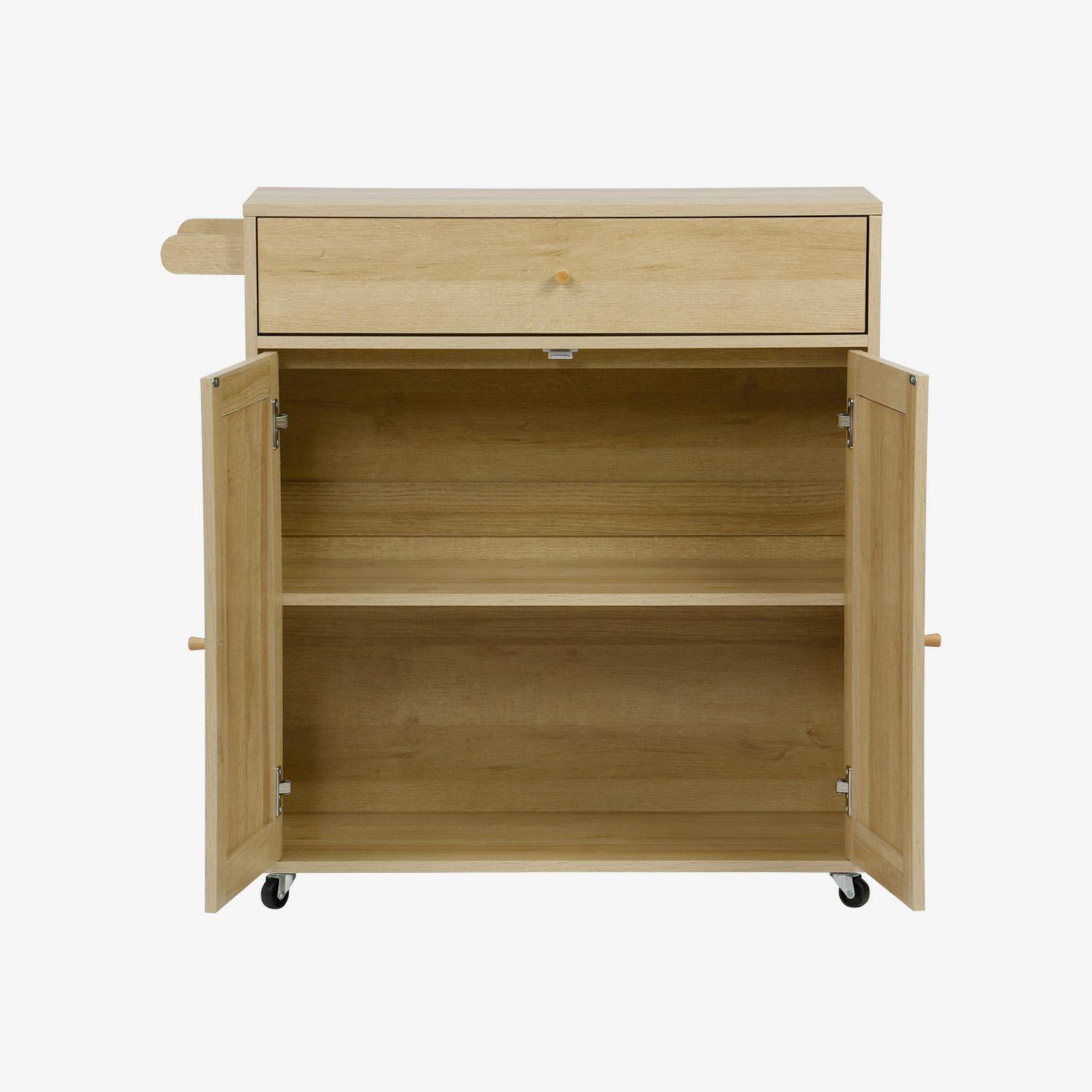Mobile da cucina decorato in legno con 1 maniglia, 1 cassetto e 2 porte, Boheme, Marrone naturale, 90.5x50x90 cm,sweeek,Photo7