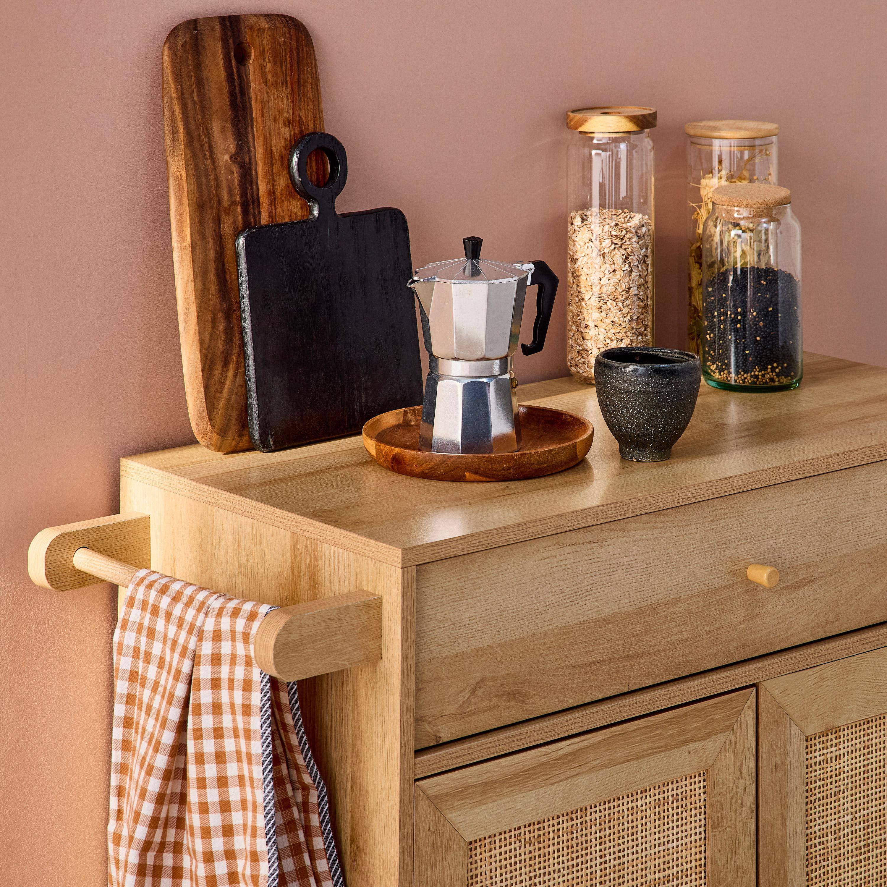 Carro de cocina de madera y rejilla con tirador, cajón y 2 puertas, Boheme, Natural, 90.5x50x90 cm Photo3