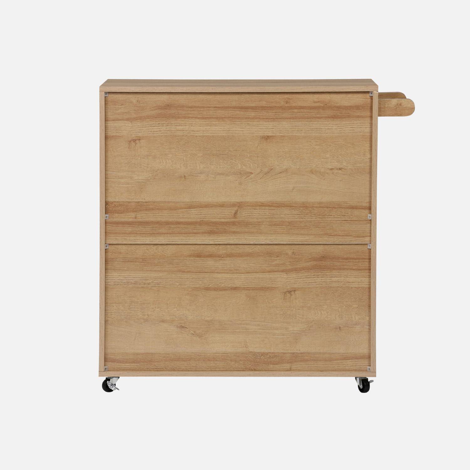 Carro de cocina de madera y rejilla con tirador, cajón y 2 puertas, Boheme, Natural, 90.5x50x90 cm Photo7