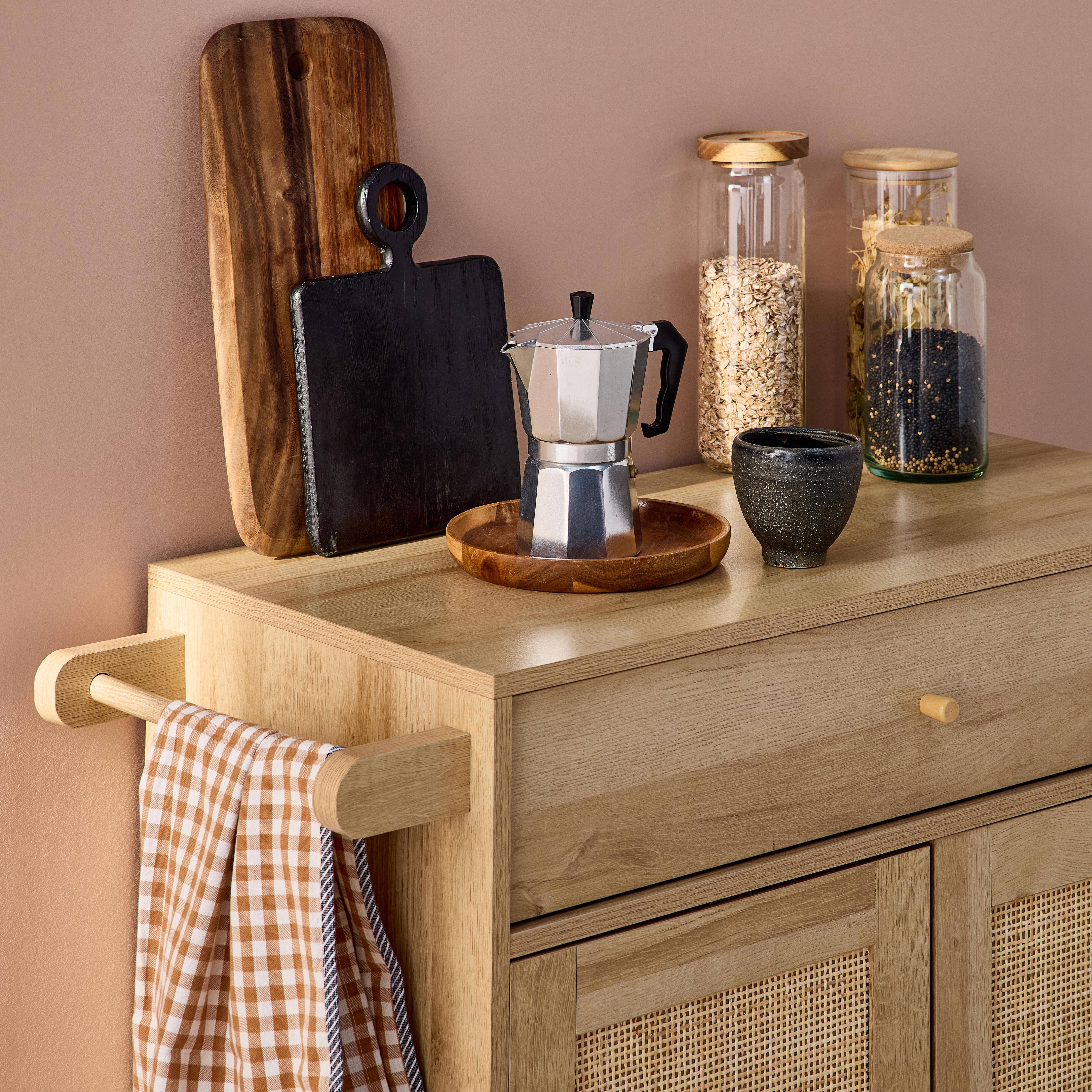 Mobile da cucina decorato in legno con 1 maniglia, 1 cassetto e 2 porte, Boheme, Marrone naturale, 90.5x50x90 cm Photo3