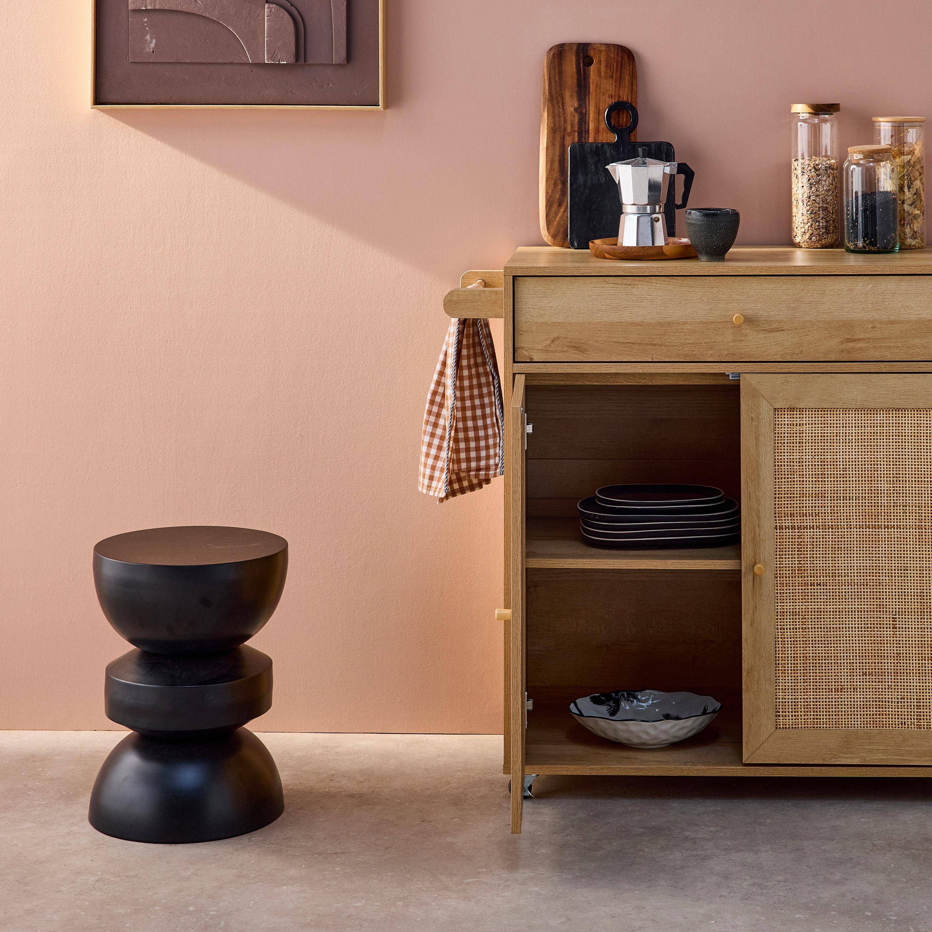 Carro de cocina de madera y rejilla con tirador, cajón y 2 puertas, Boheme, Natural, 90.5x50x90 cm,sweeek,Photo2