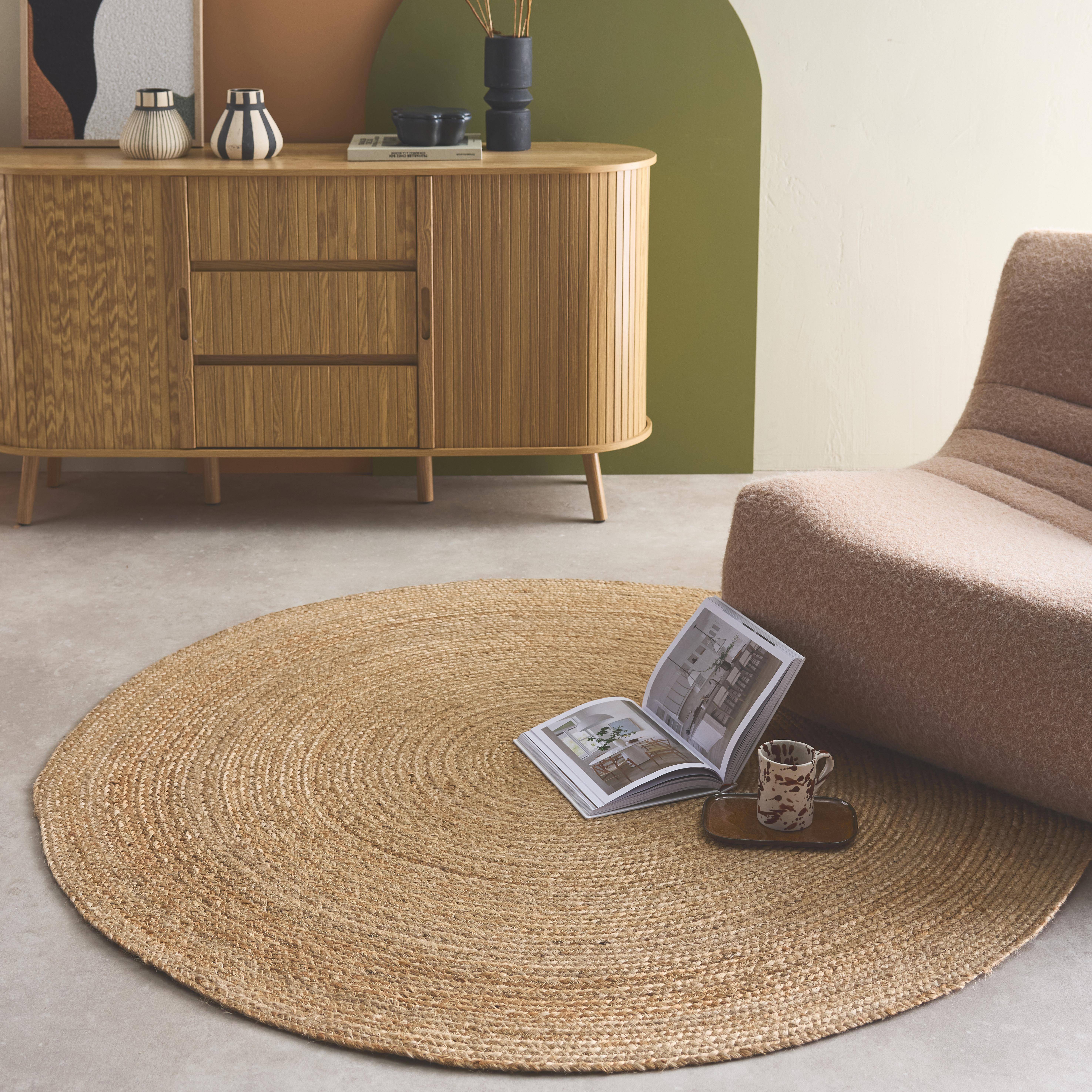 Indoor Teppich rund aus Jute, naturfarben, verschiedene Größen, flach gewebt - Padma Photo1