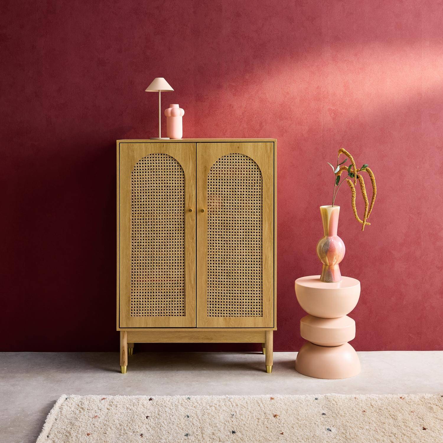 Mobile per scarpe 2 ante in canna, Judith, Marrone naturale, 78x37x114 cm Photo1