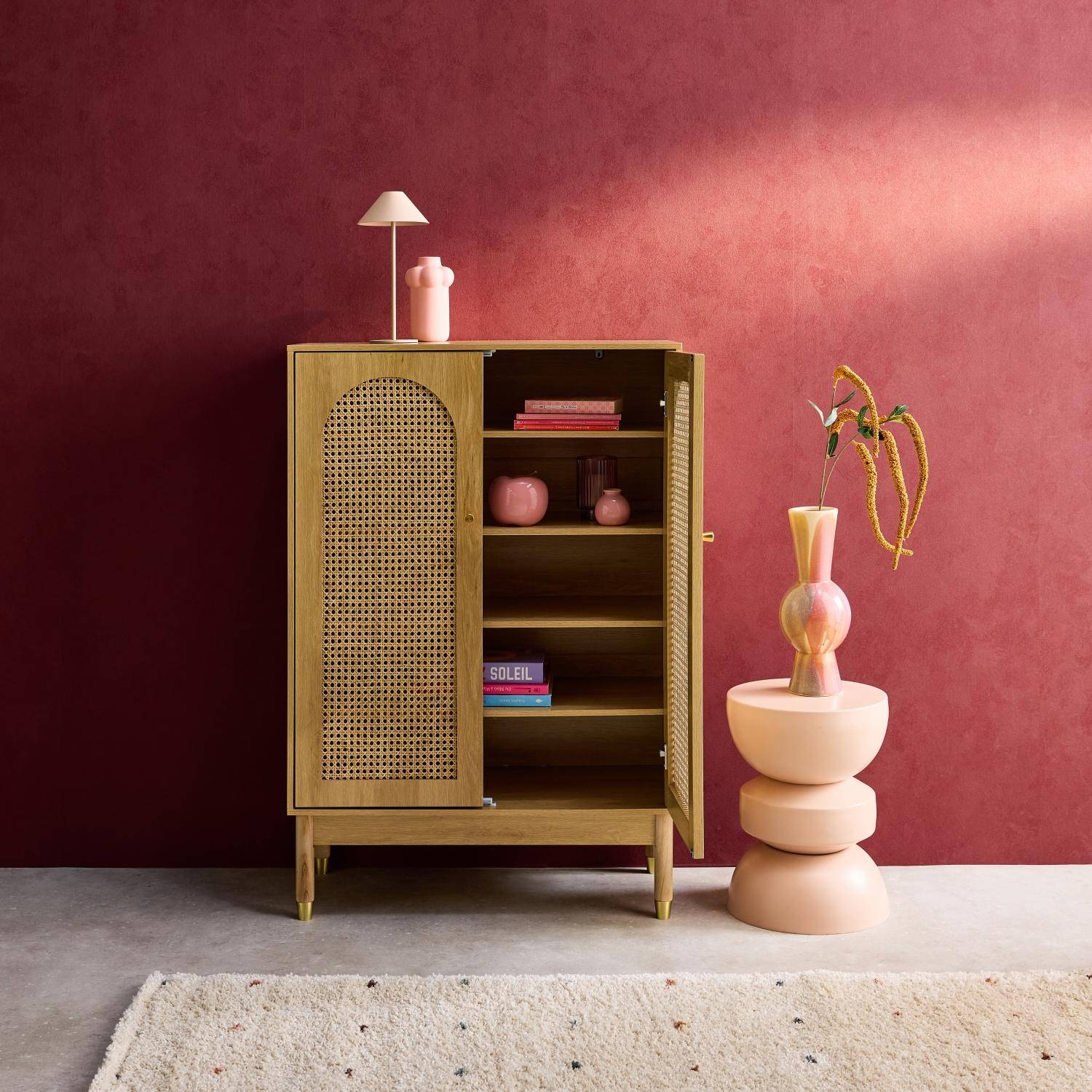 Mobile per scarpe 2 ante in canna, Judith, Marrone naturale, 78x37x114 cm Photo2