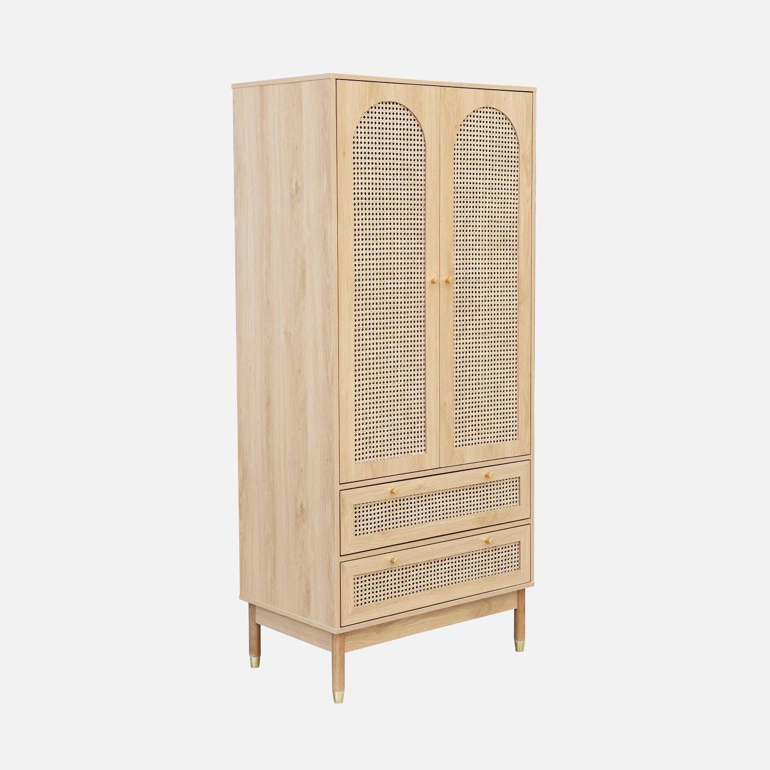 Armario de dos puertas y dos cajones con mimbre, Judith, Natural, 80x50x180 cm Photo4