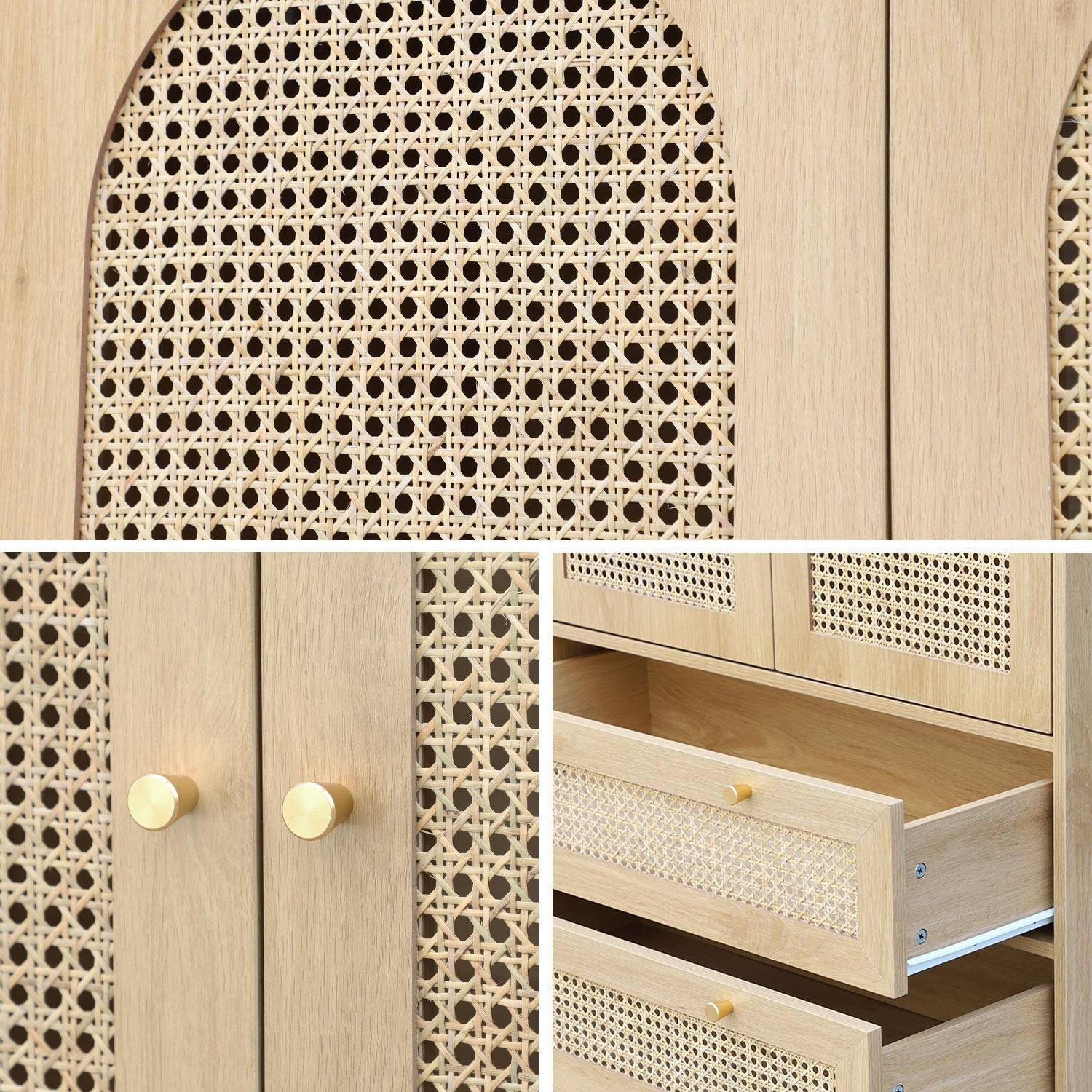 Armadio a due ante con due cassetti in legno intrecciato, Judith, Marrone naturale, 80x50x180 cm Photo7