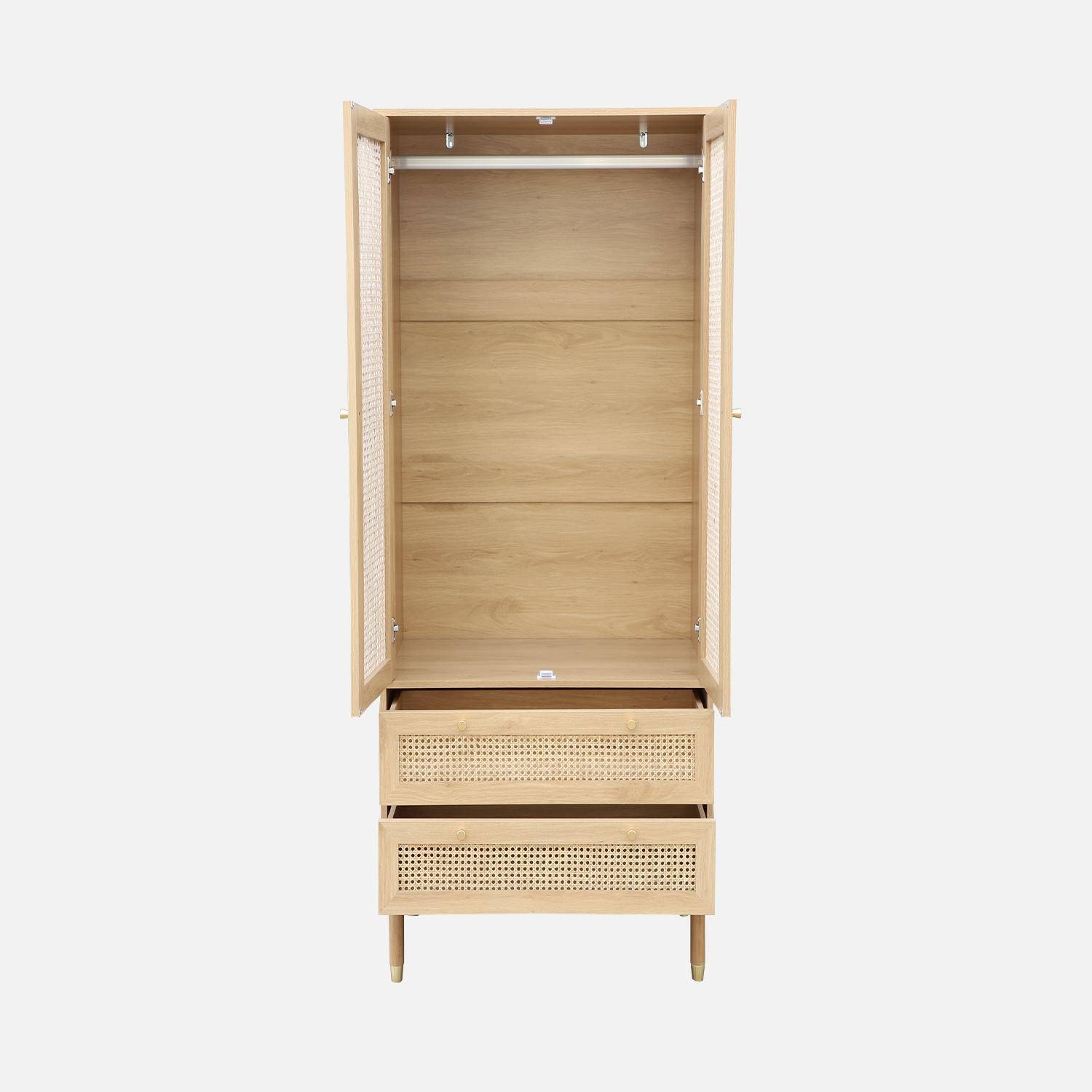 Armario de dos puertas y dos cajones con mimbre, Judith, Natural, 80x50x180 cm,sweeek,Photo6