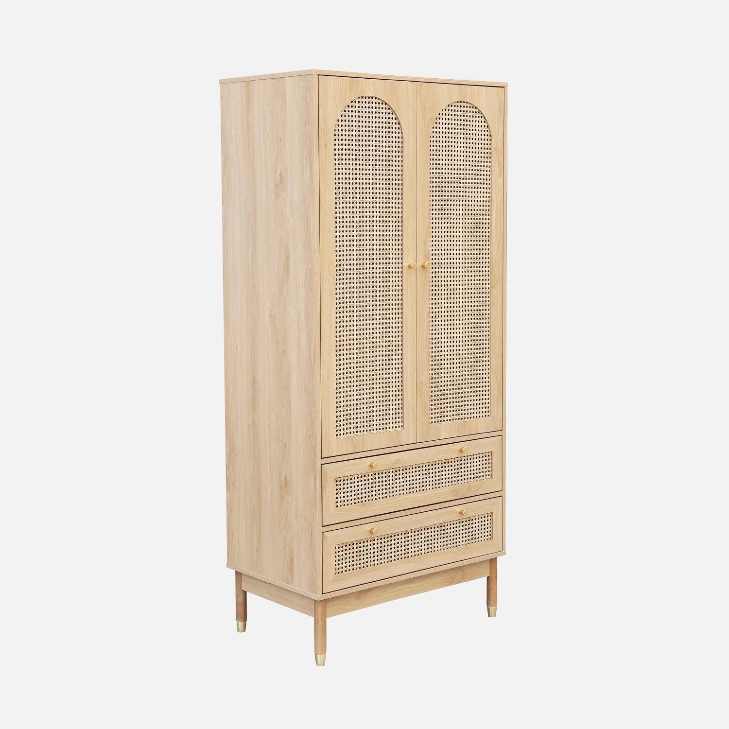 Armario de dos puertas y dos cajones con mimbre, Judith, Natural, 80x50x180 cm Photo5
