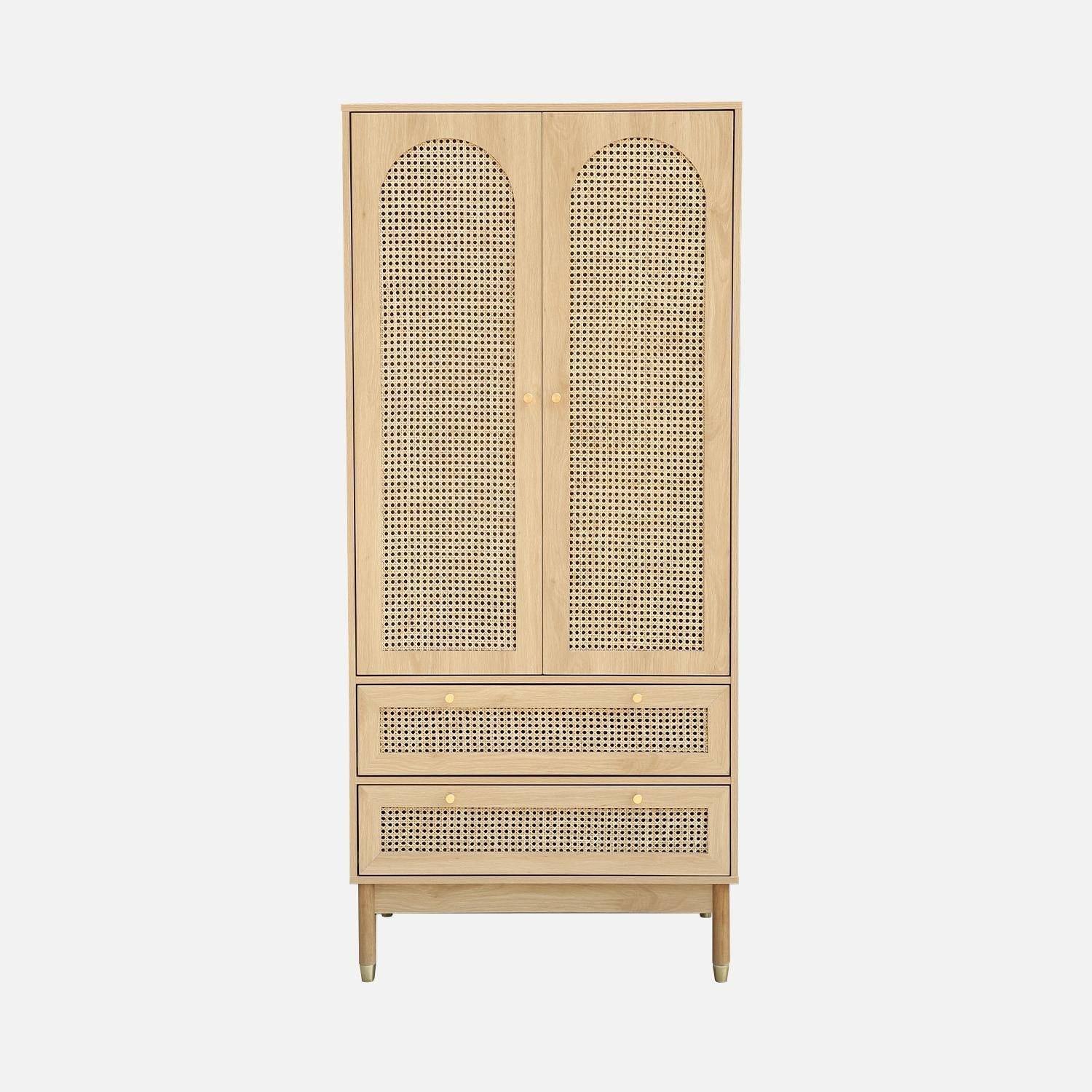 Armadio a due ante con due cassetti in legno intrecciato, Judith, Marrone naturale, 80x50x180 cm,sweeek,Photo5