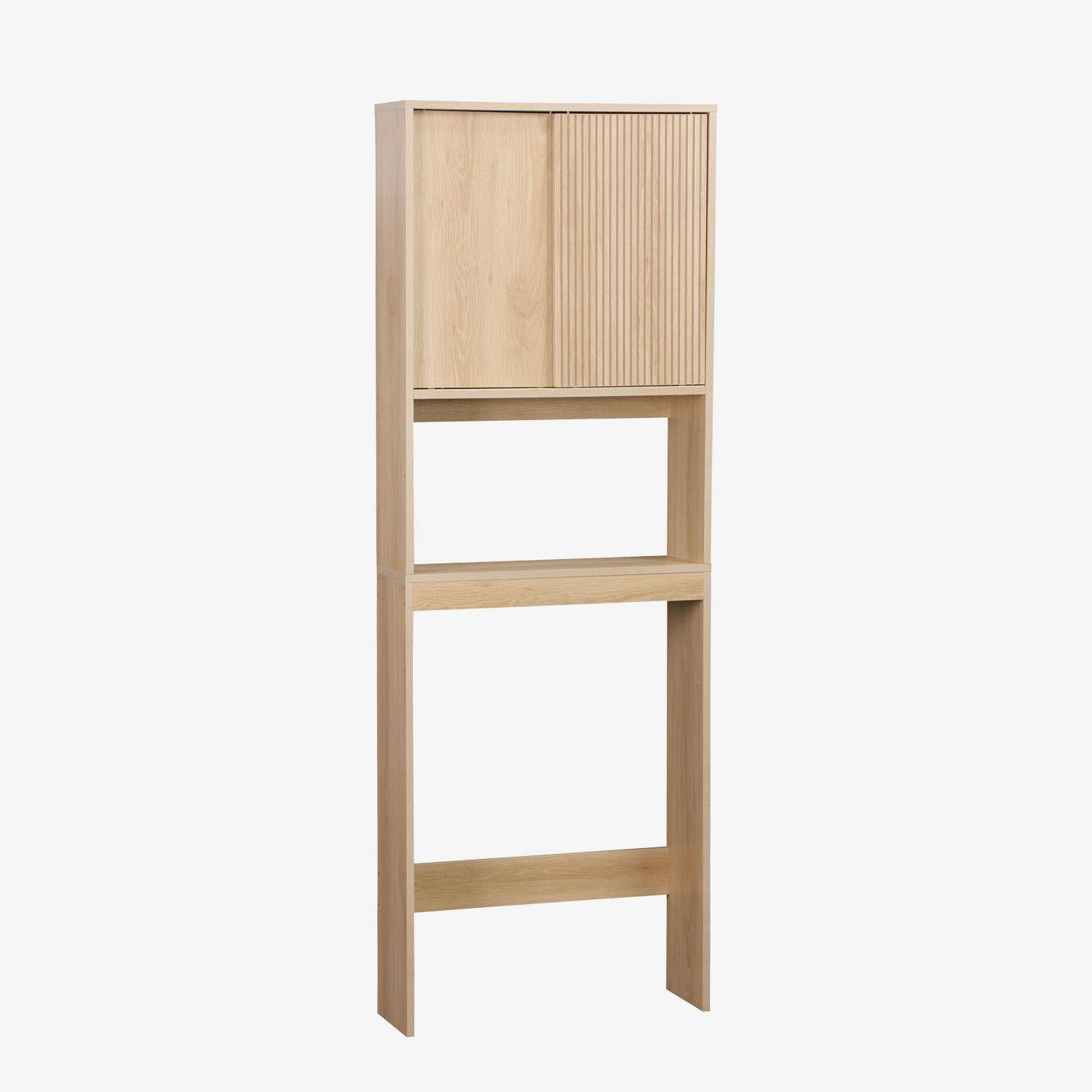 Etagère / Meuble WC Linear avec portes coulissantes, 3 espaces de rangement, naturel, 64 x 20 x 180 cm Photo1