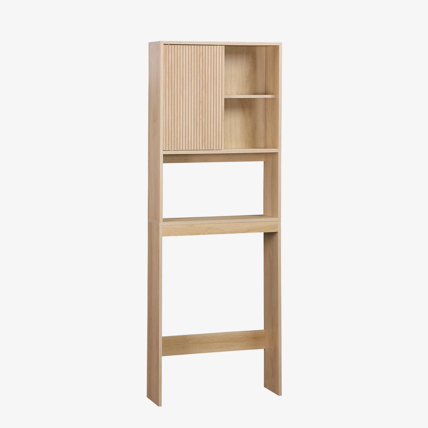 Etagère / Meuble WC Linear avec portes coulissantes, 3 espaces de rangement, naturel, 64 x 20 x 180 cm Photo3