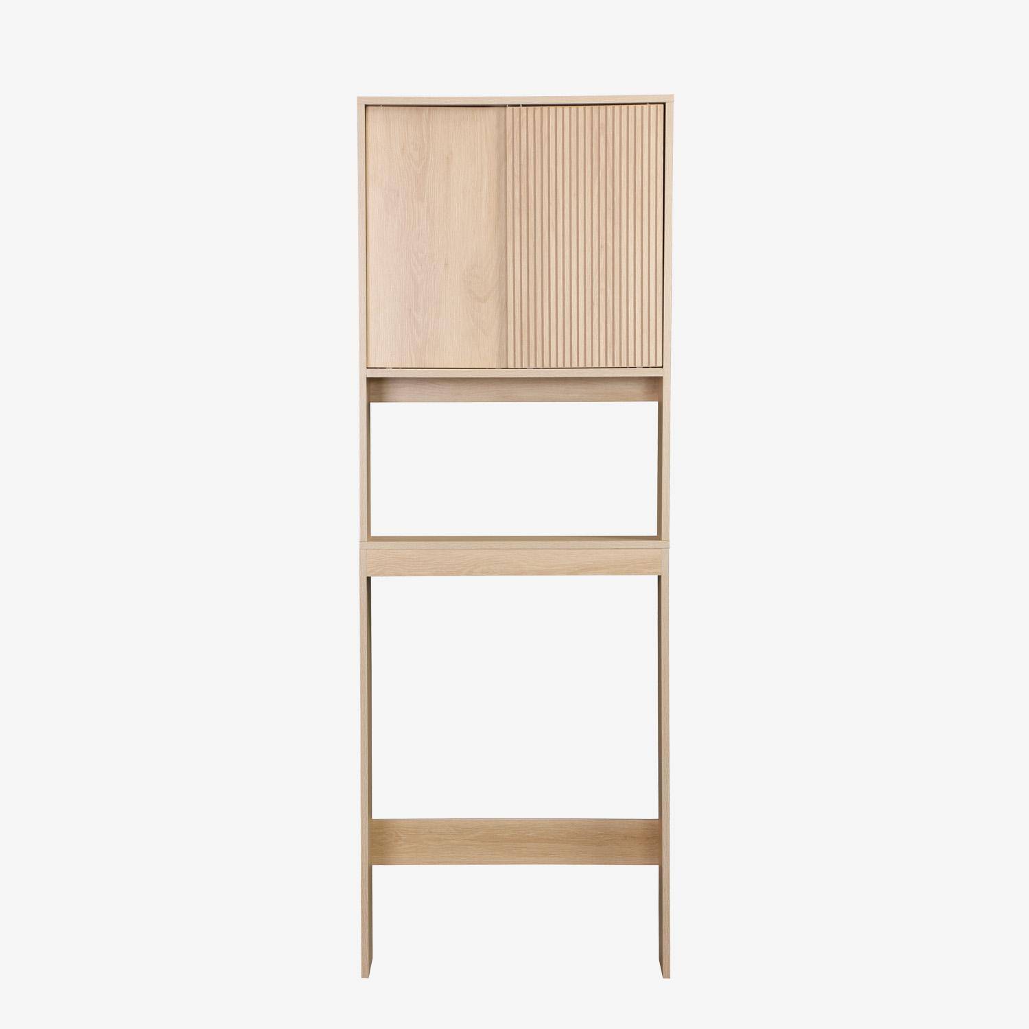 Etagère / Meuble WC Linear avec portes coulissantes, 3 espaces de rangement, naturel, 64 x 20 x 180 cm Photo2