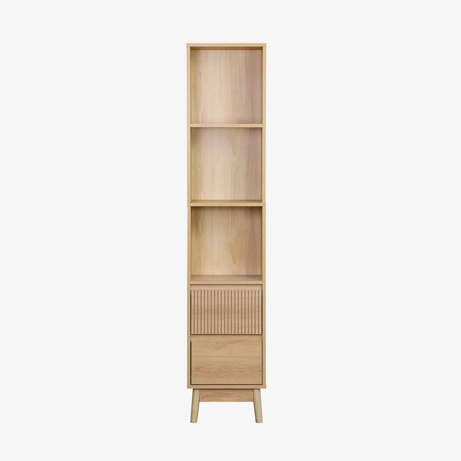 Badzimmerschrank schmal Holzoptik 3 Regale 2 Schubladen, 35 x 25 x 167 cm, naturfarben - Linear Photo2