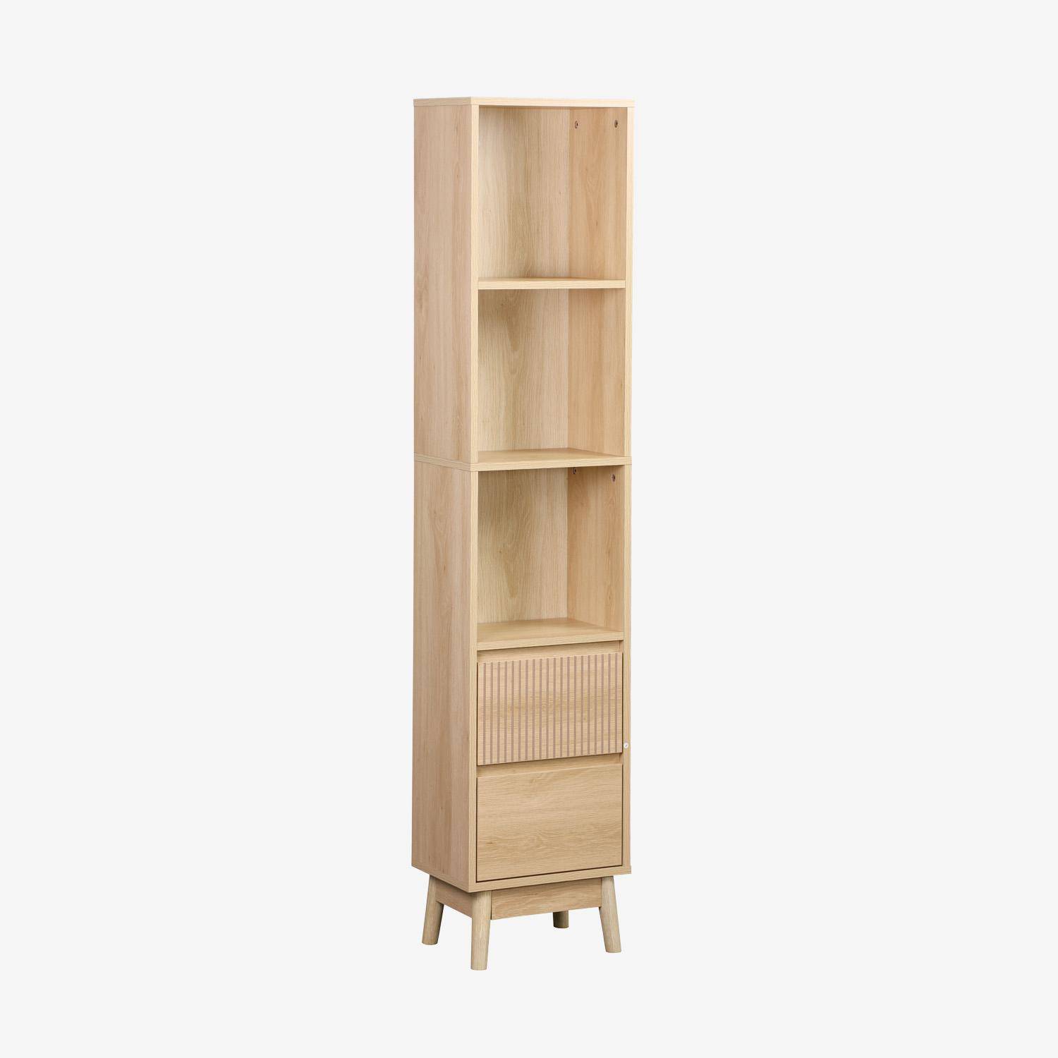 Badzimmerschrank schmal Holzoptik 3 Regale 2 Schubladen, 35 x 25 x 167 cm, naturfarben - Linear Photo1