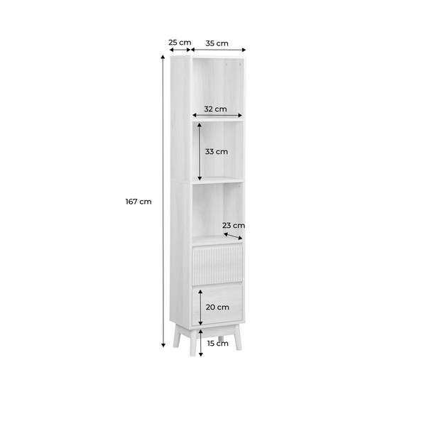 Badzimmerschrank schmal Holzoptik 3 Regale 2 Schubladen, natur