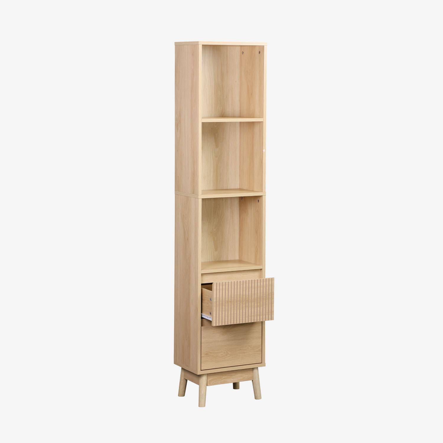 Badzimmerschrank schmal Holzoptik 3 Regale 2 Schubladen, 35 x 25 x 167 cm, naturfarben - Linear Photo3