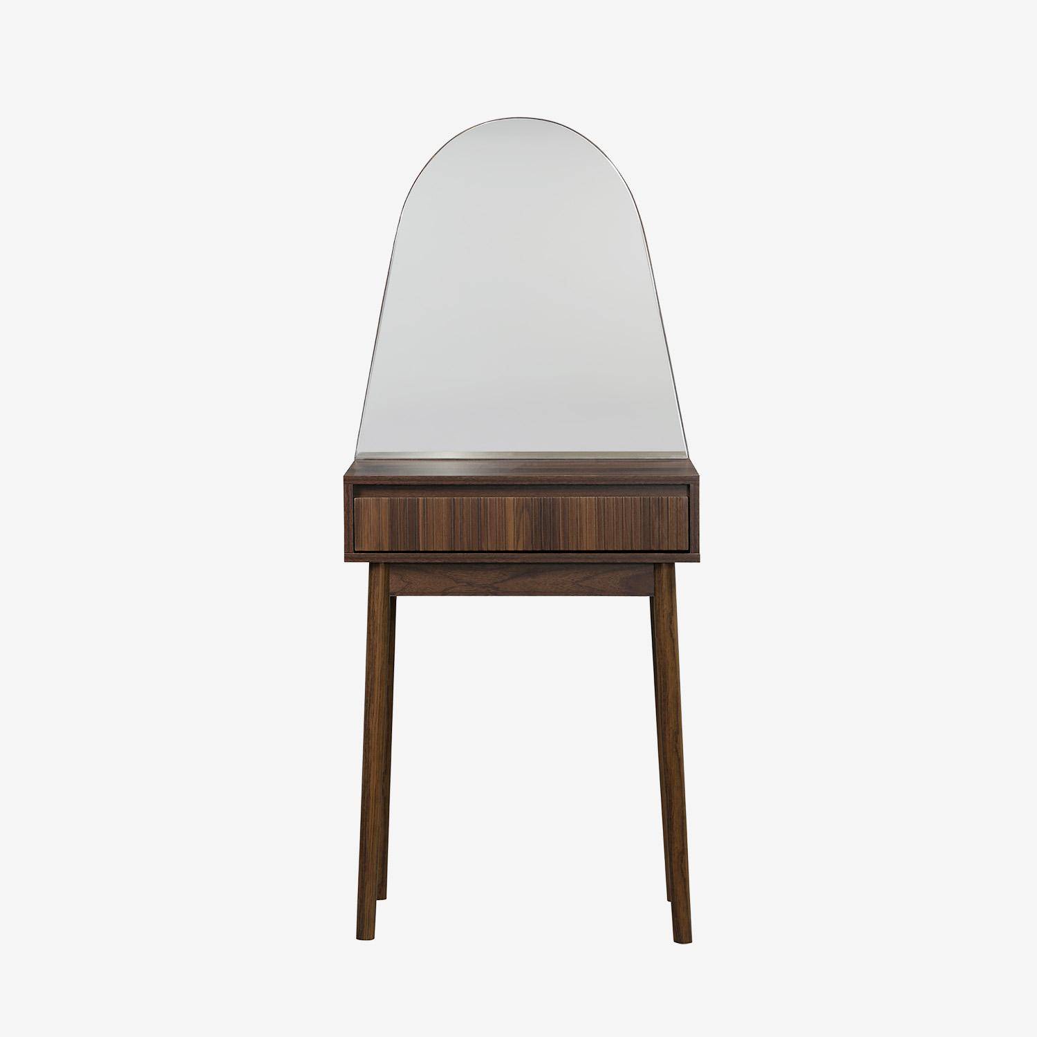 60cm wooden effect dresser with a rounded mirror and 1 drawer, Linear, Walnut, 60x35x147.5 cm Photo2