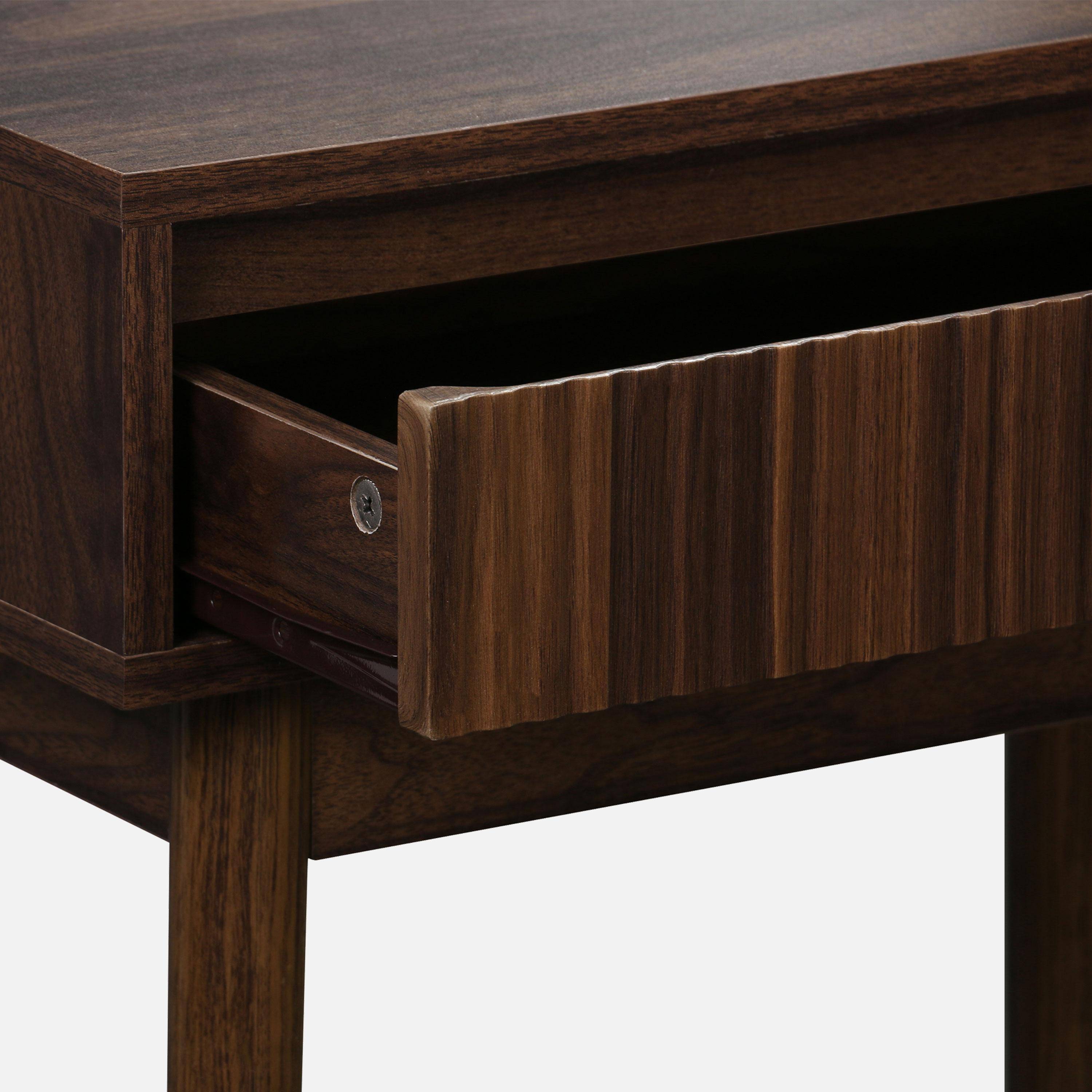 60cm wooden effect dresser with a rounded mirror and 1 drawer, Walnut