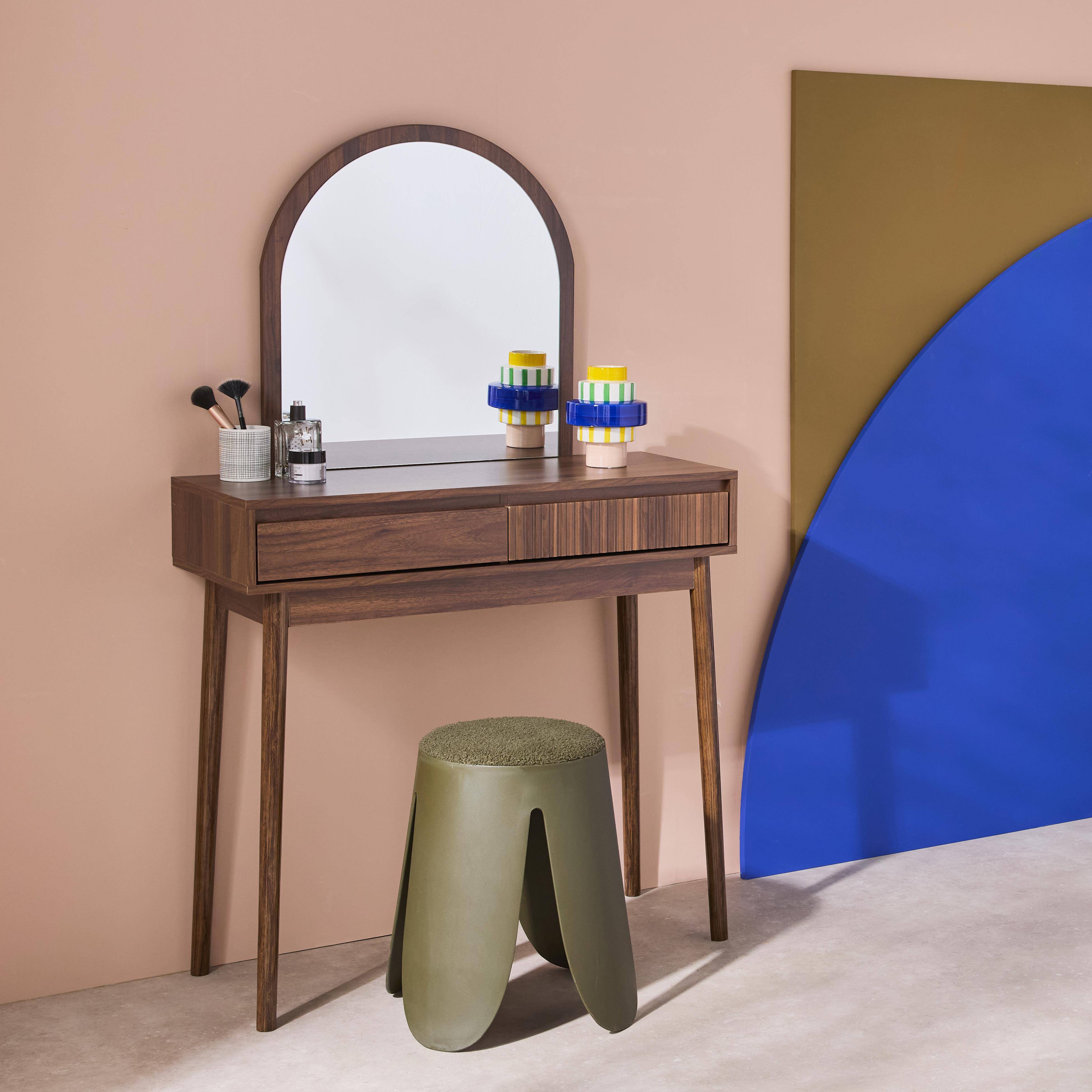 Mueble tocador de madera espejo redondo, 90cm, Linear, Madera de nogal, 90x35x146 cm,sweeek,Photo2