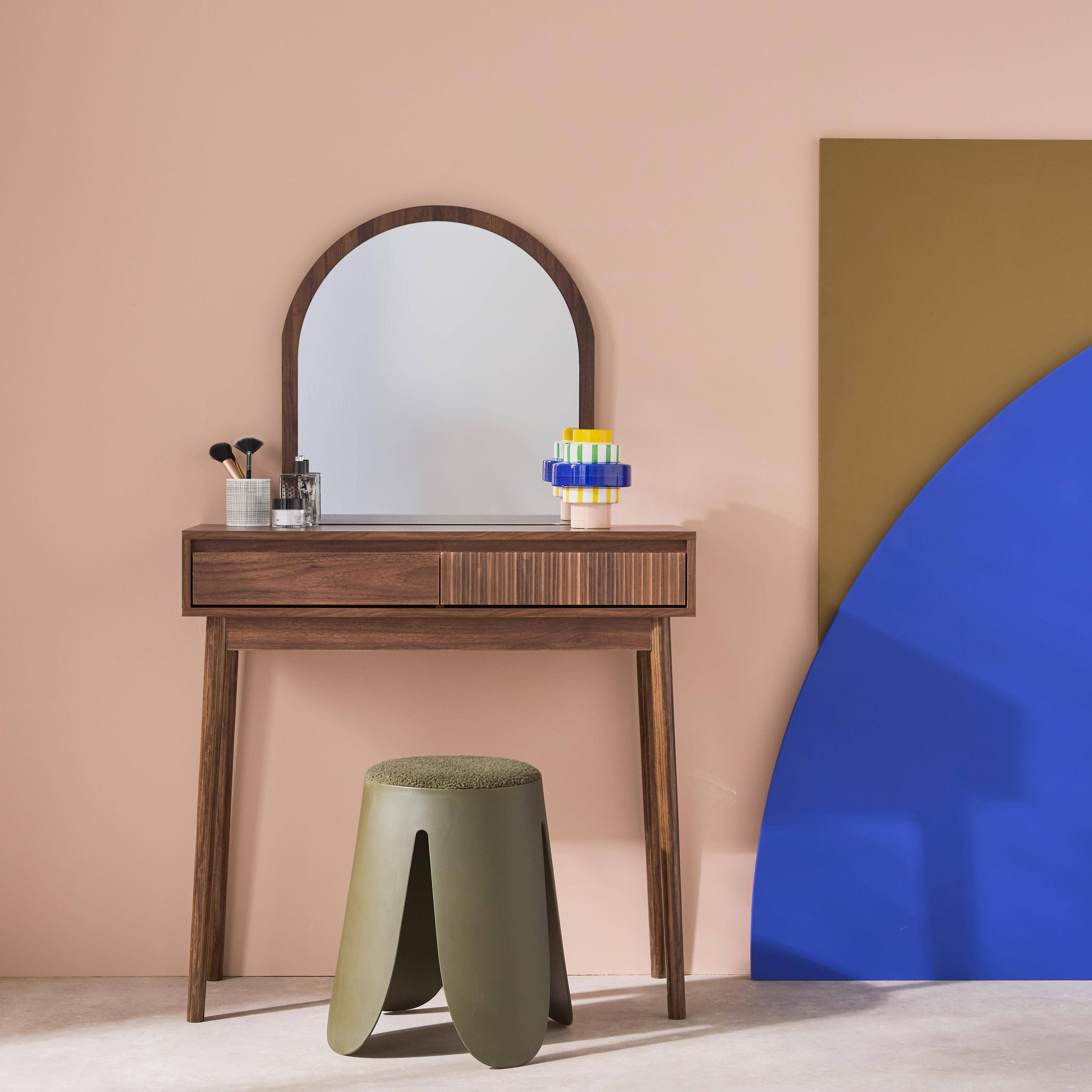 Mueble tocador de madera espejo redondo, 90cm, Linear, Madera de nogal, 90x35x146 cm,sweeek,Photo1