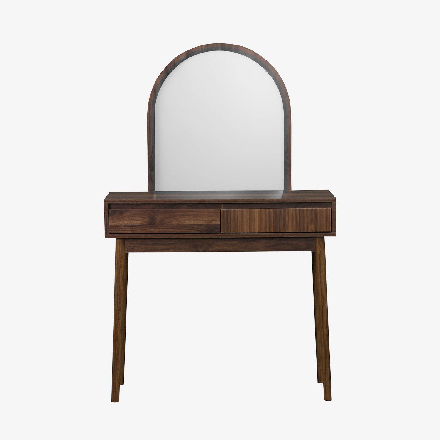Mueble tocador de madera espejo redondo, 90cm, Linear, Madera de nogal, 90x35x146 cm Photo2
