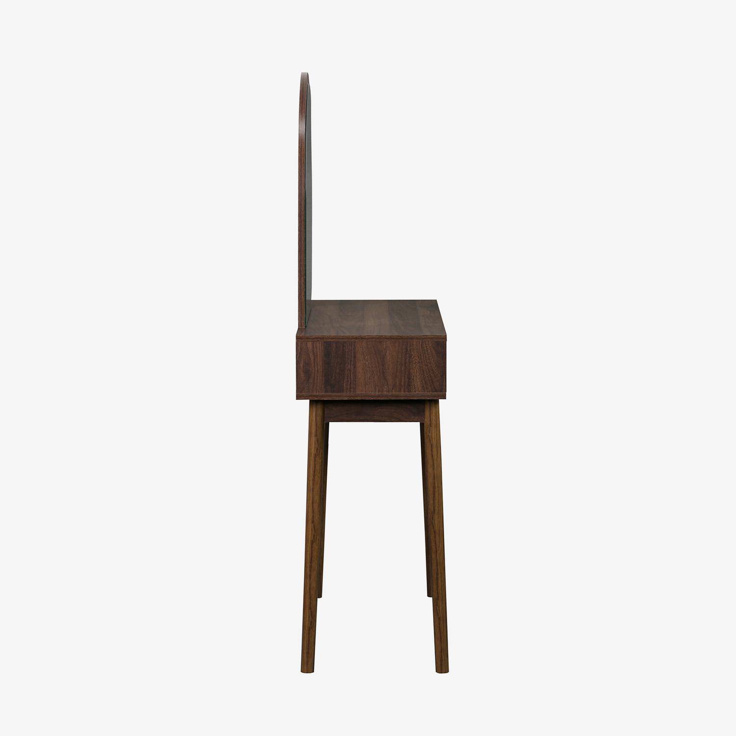 Mueble tocador de madera espejo redondo, 90cm, Linear, Madera de nogal, 90x35x146 cm Photo4