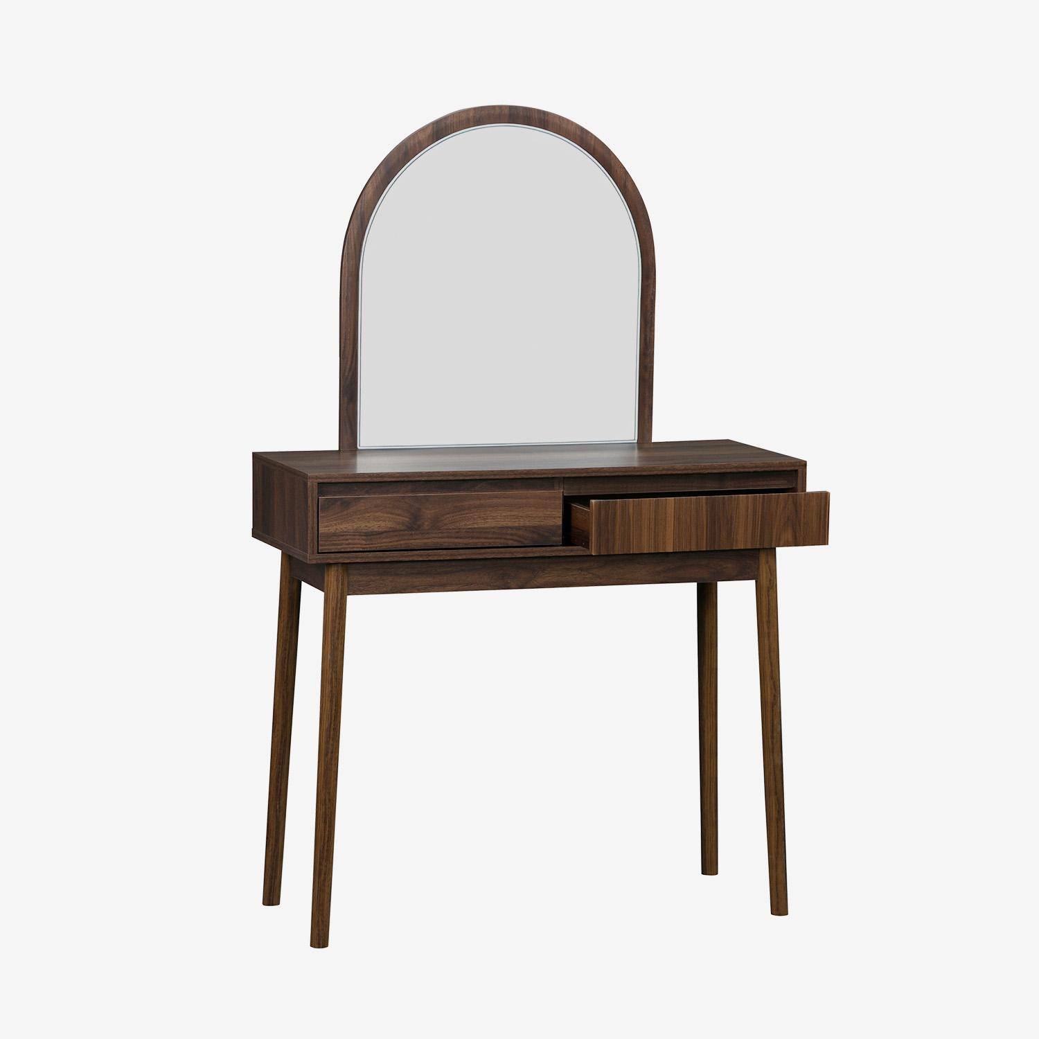 Mueble tocador de madera espejo redondo, 90cm, Linear, Madera de nogal, 90x35x146 cm Photo3