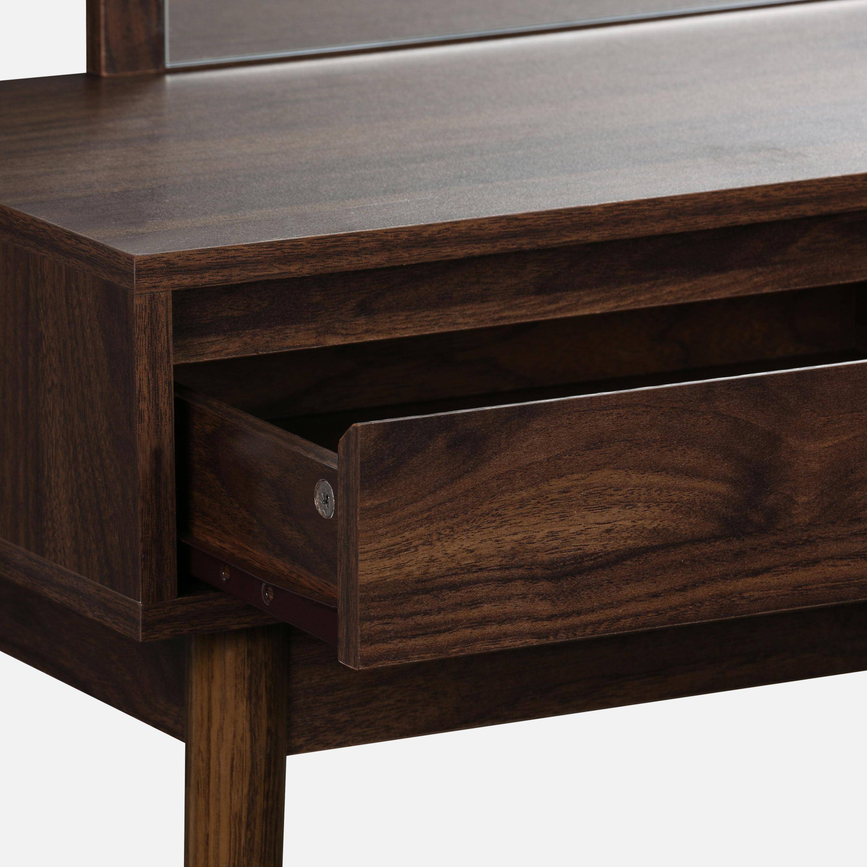 Mueble tocador de madera espejo redondo, 90cm, Linear, Madera de nogal, 90x35x146 cm Photo5