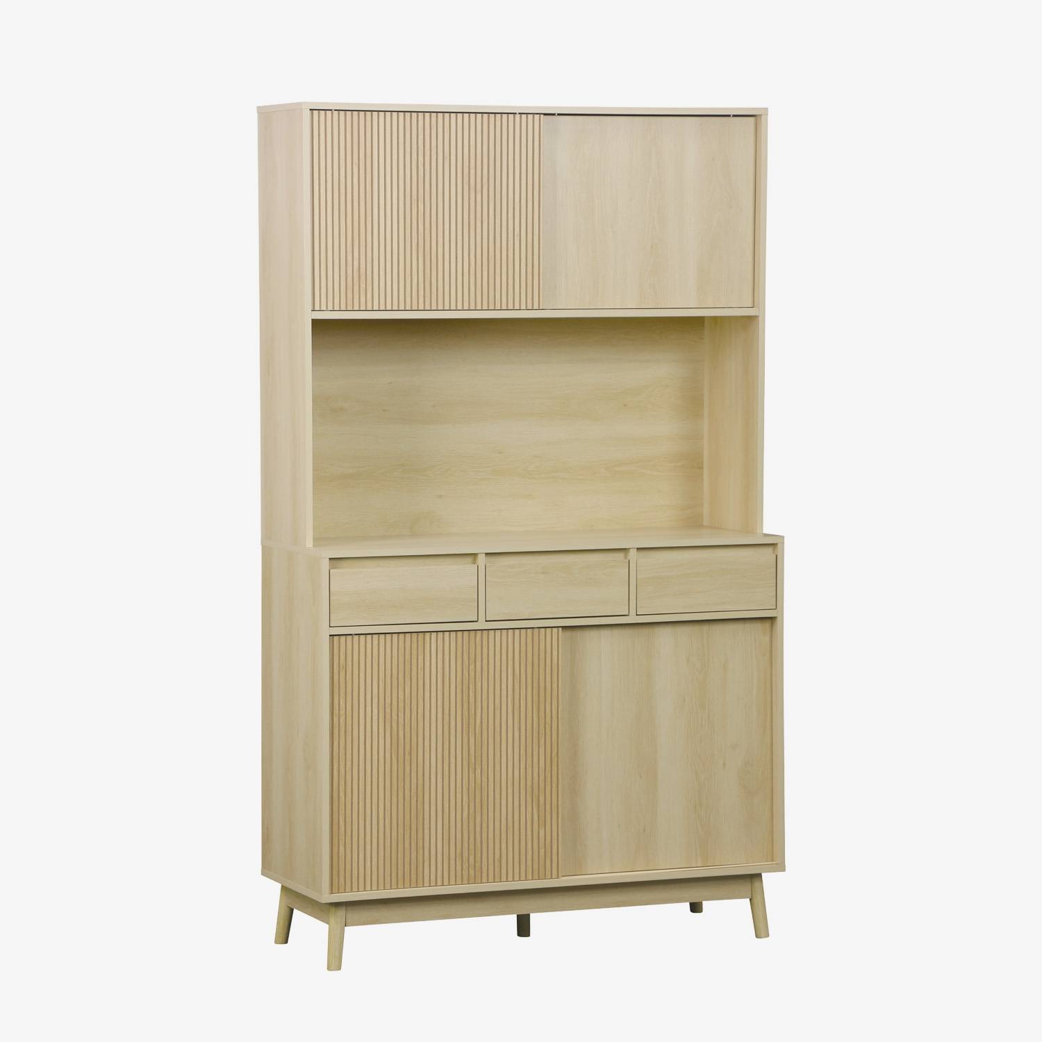 Aparador decorado efeito madeira 4 portas, 110cm, Natural