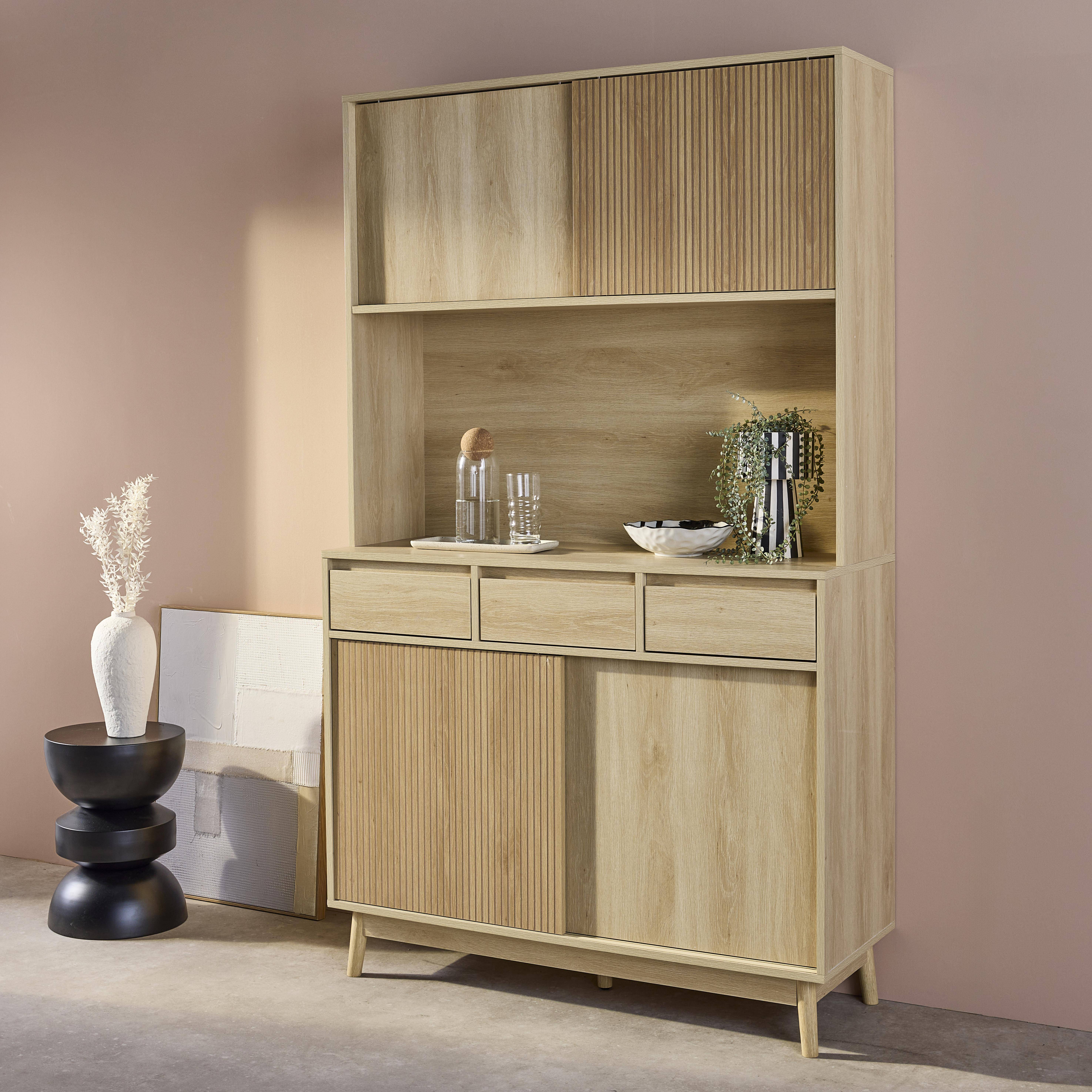 110cm wooden buffet with 3 drawers, Linear, Natural, 110x40x185 cm Photo3