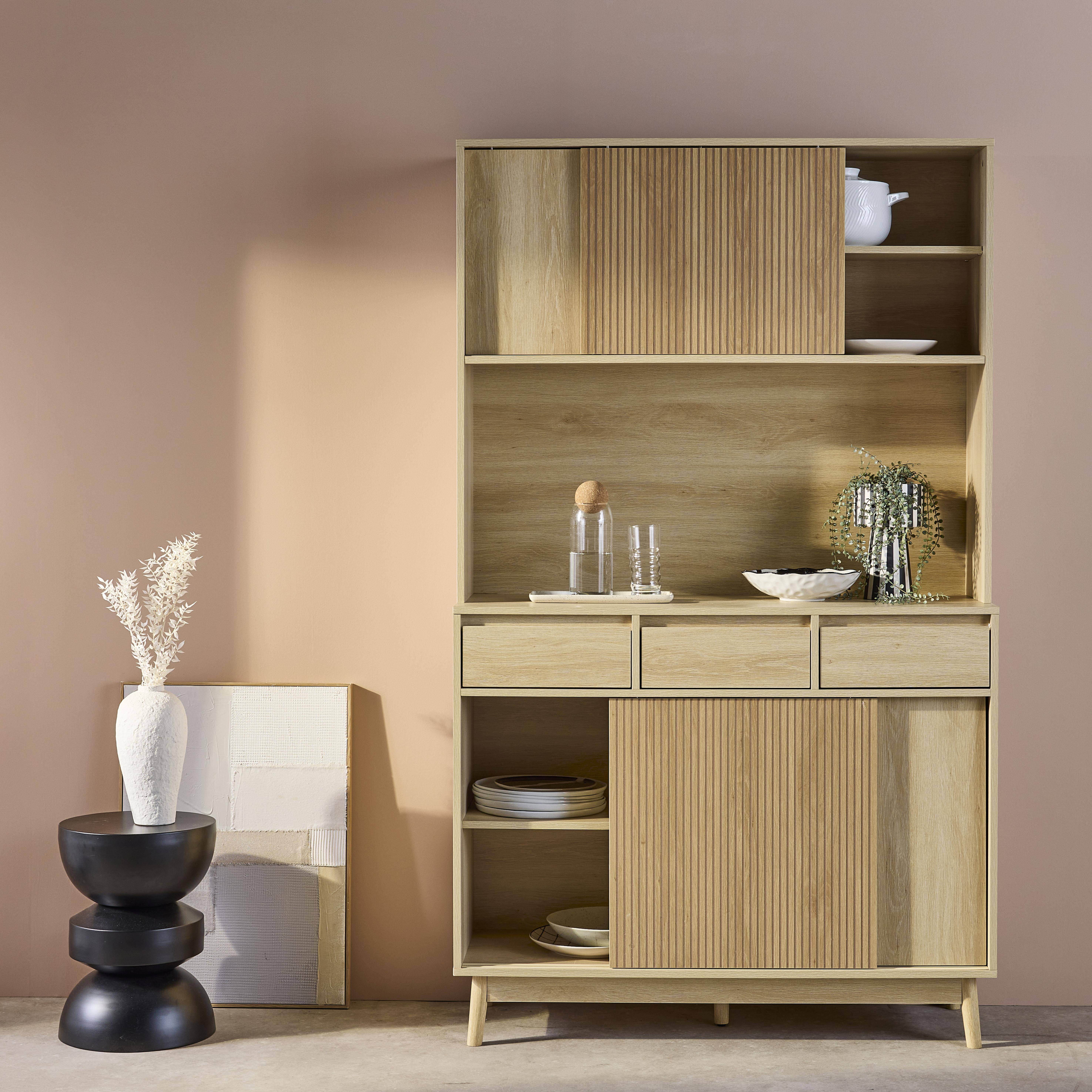 110cm wooden buffet with 3 drawers, Linear, Natural, 110x40x185 cm,sweeek,Photo2